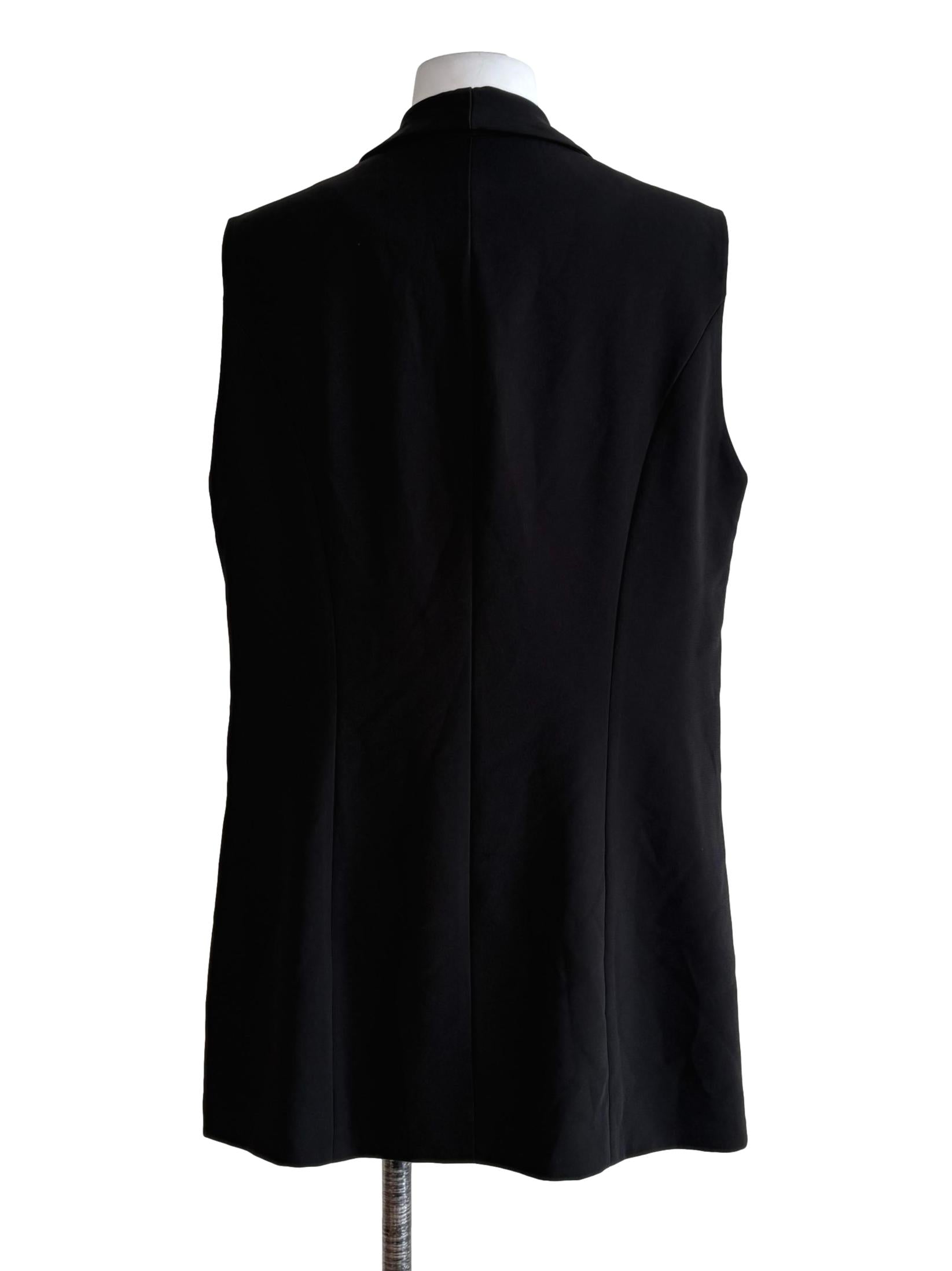 Pitch Black Sleeveless Long Blazer