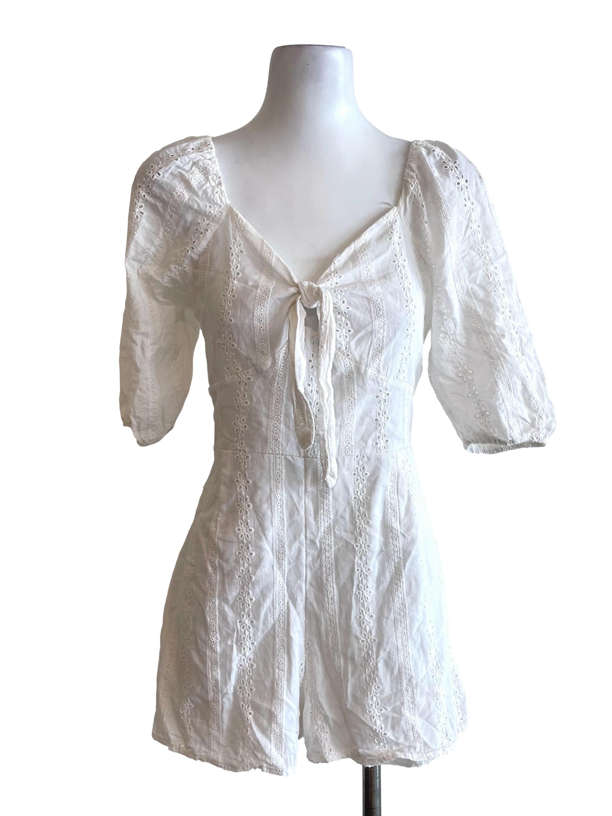 White Hollow Sweetheart Romper