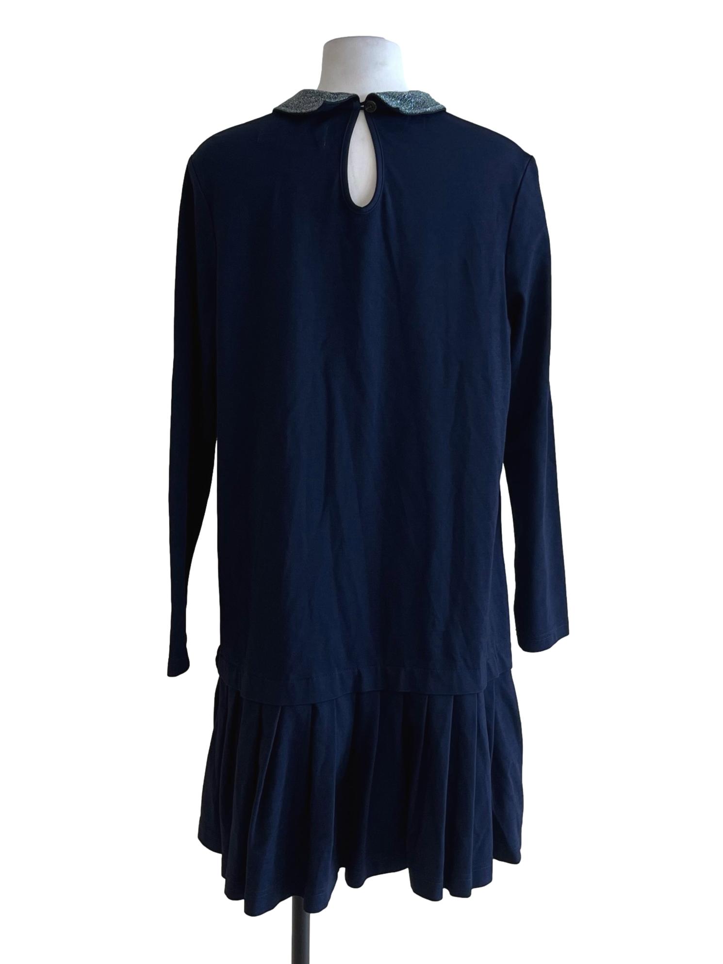 Navy Blue Wing Collar Long Sleeve Dress
