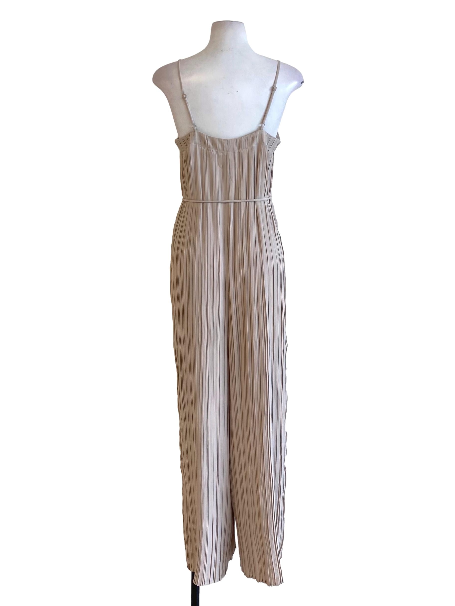 Light Wood Brown Pleated Sweetheart Spaghetti Strap Loose Jumpsuit LB