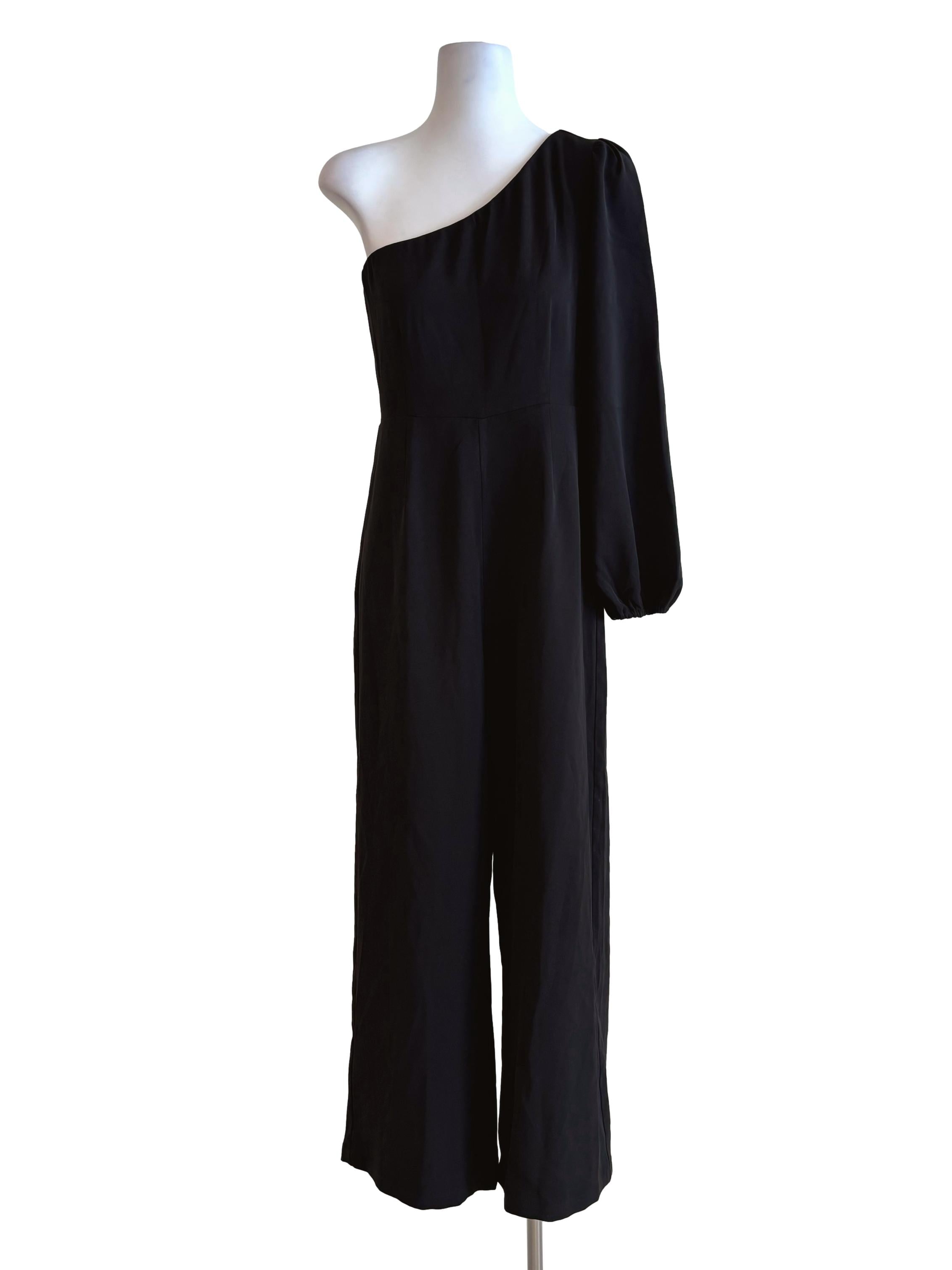 Night Black One Shoulder Asymmetrical Jumpsuit