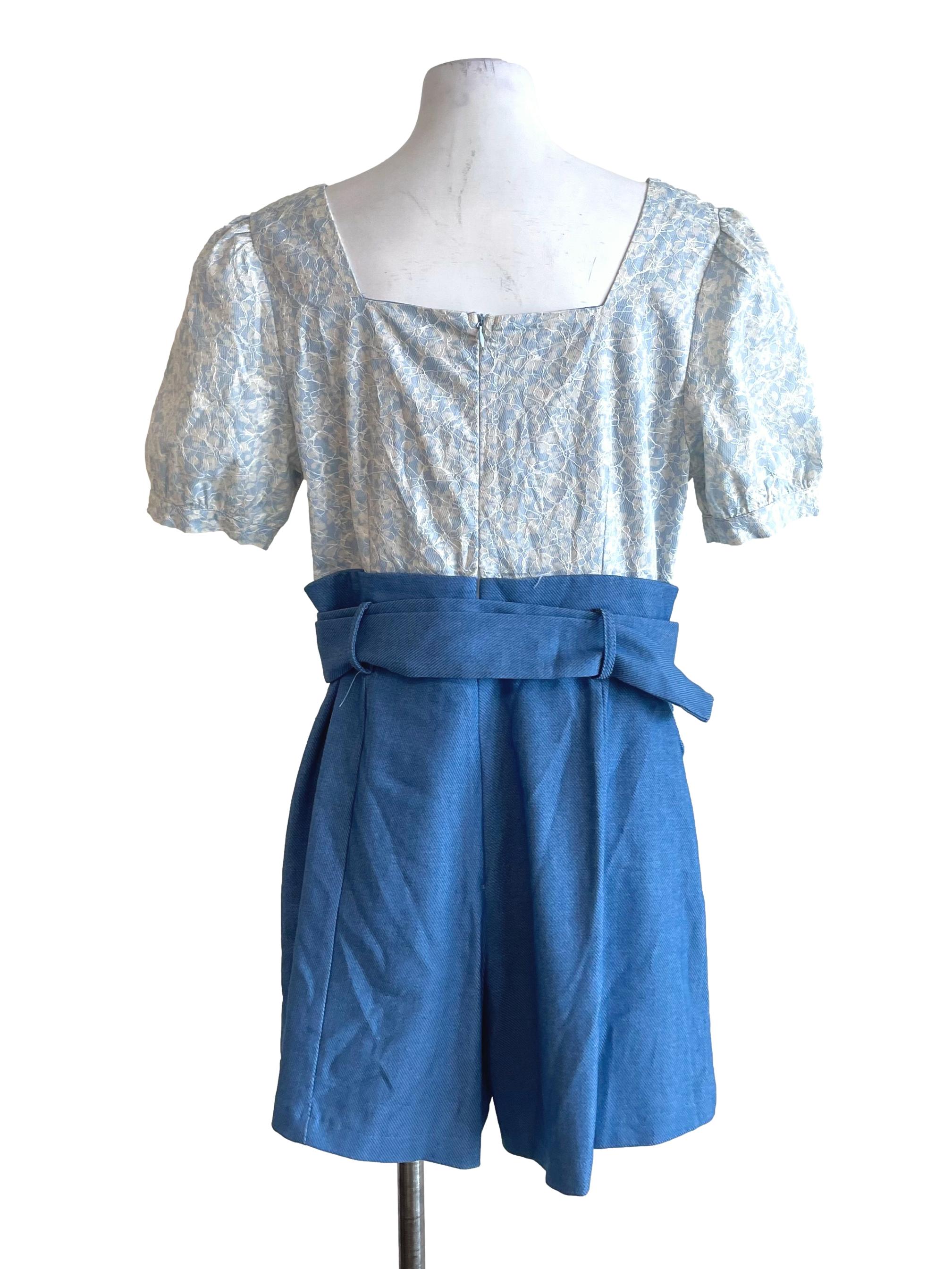 Blue Juliet Sleeves Floral Romper