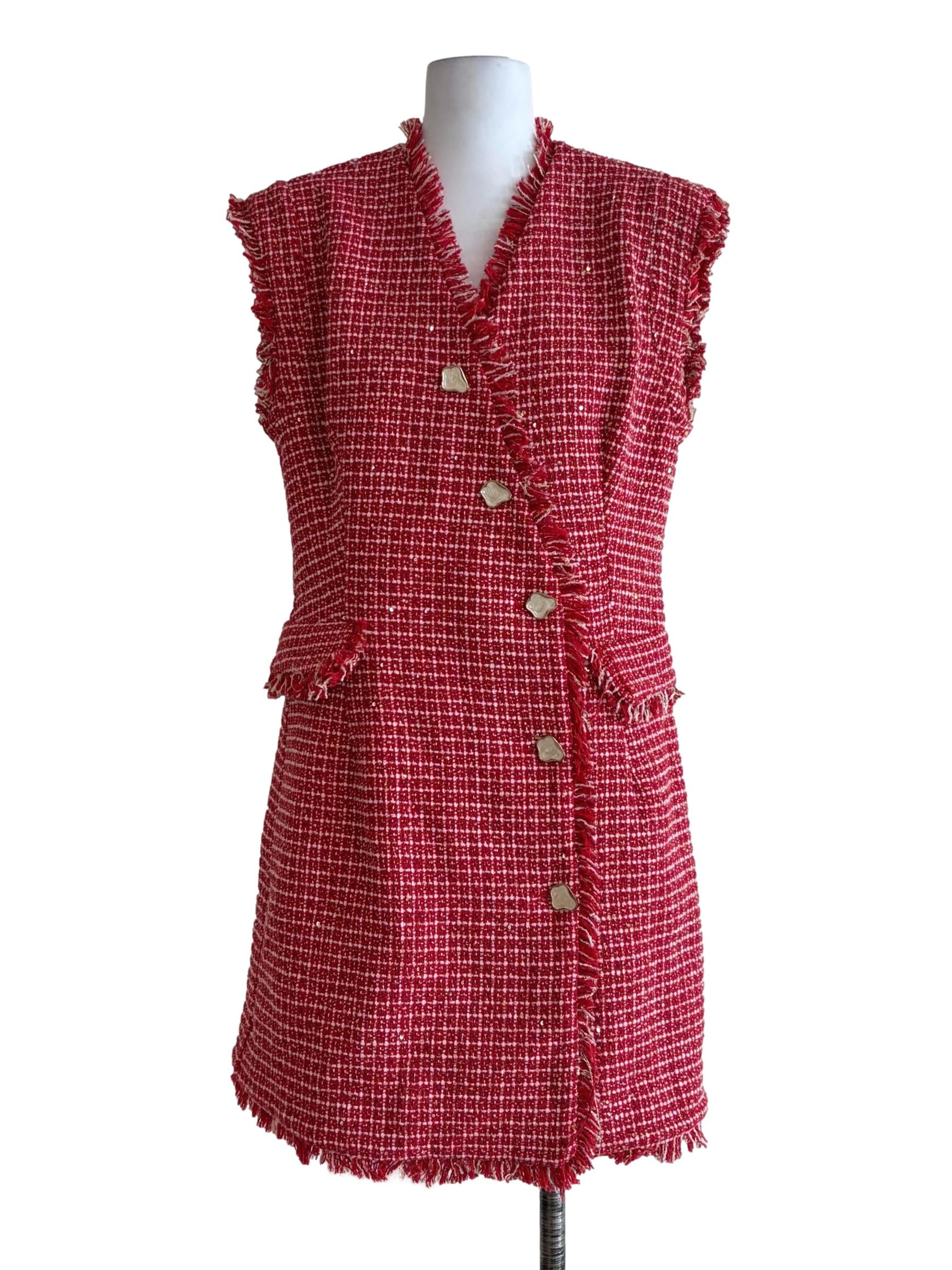 Candy Red Tweed Sleeveless Dress