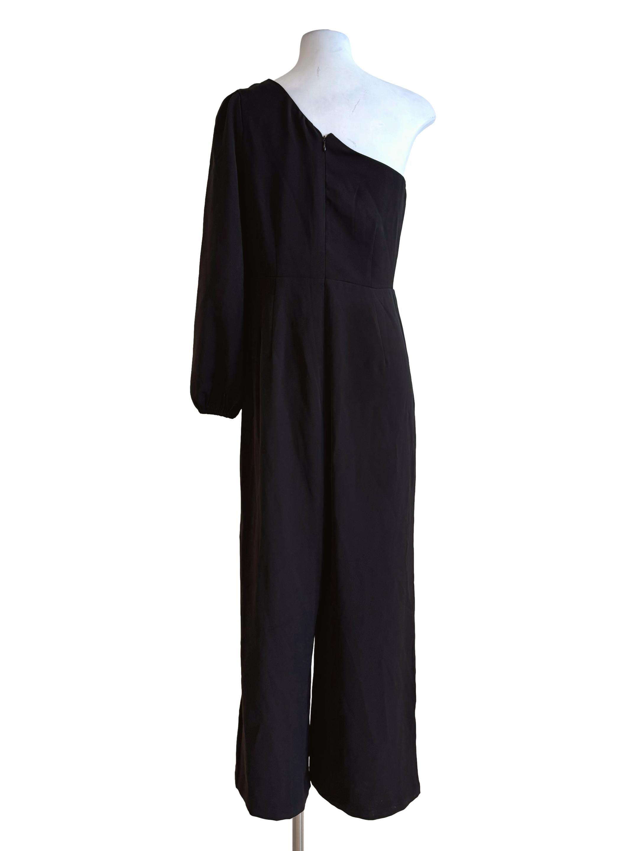 Night Black One Shoulder Asymmetrical Jumpsuit