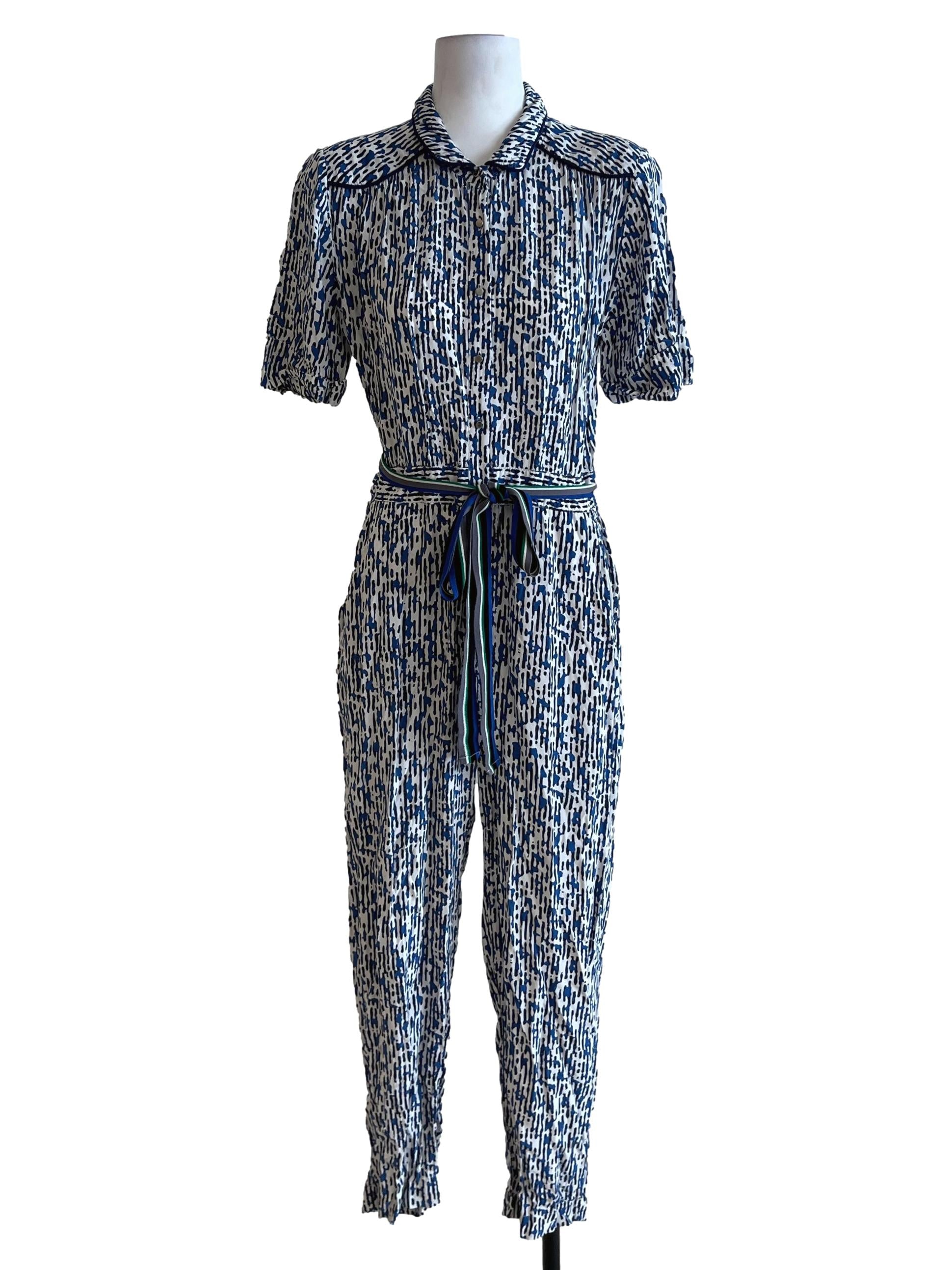 White Abstract Jumpsuit