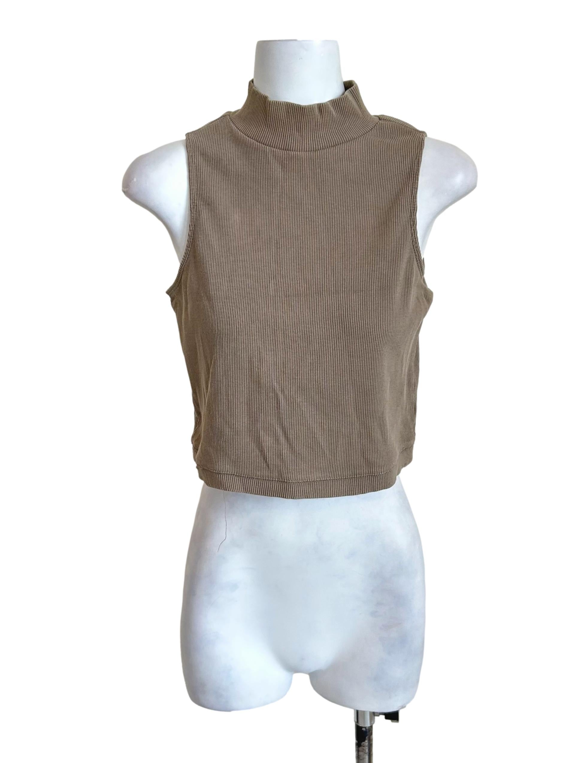 Taupe Brown Mock Neck Crop