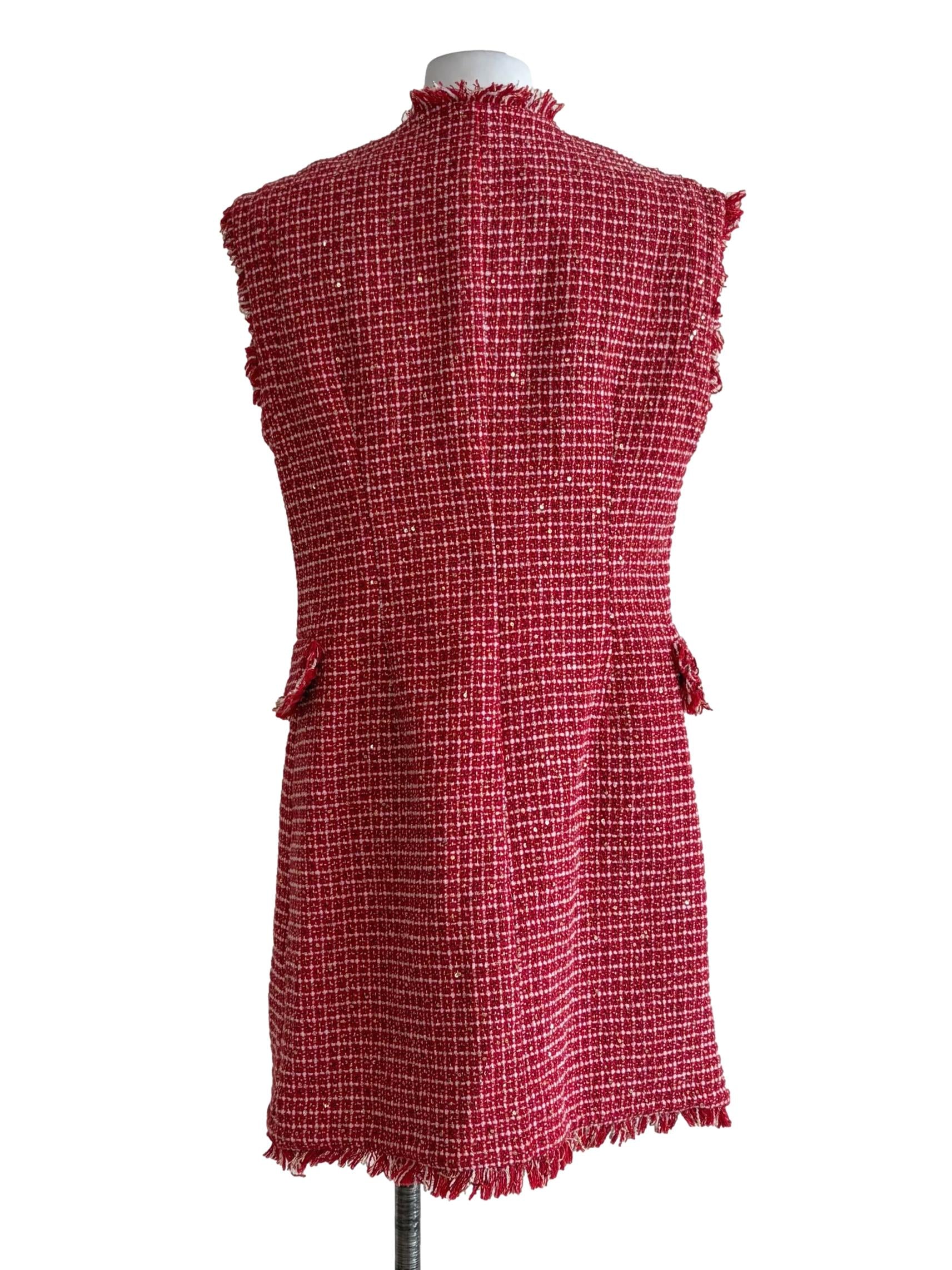 Candy Red Tweed Sleeveless Dress