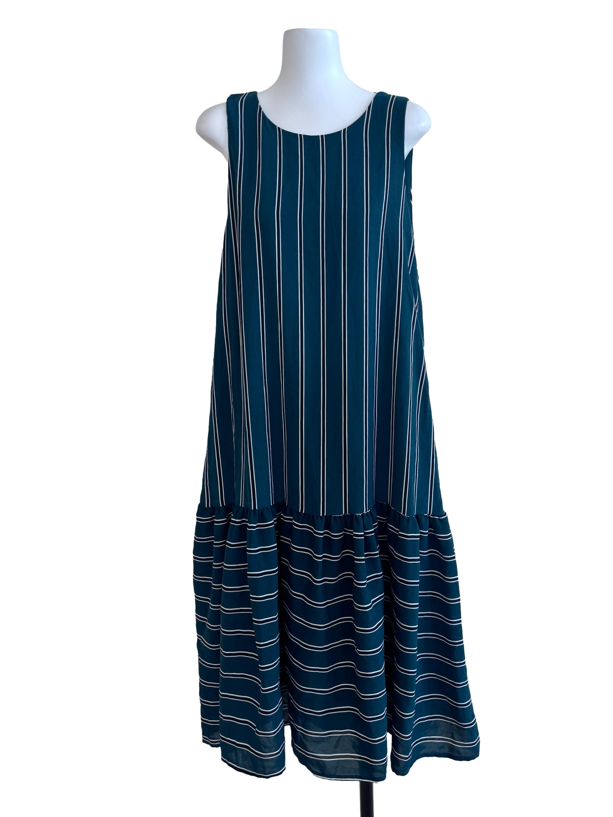 Green Stripes Sleeveless Dress TEM