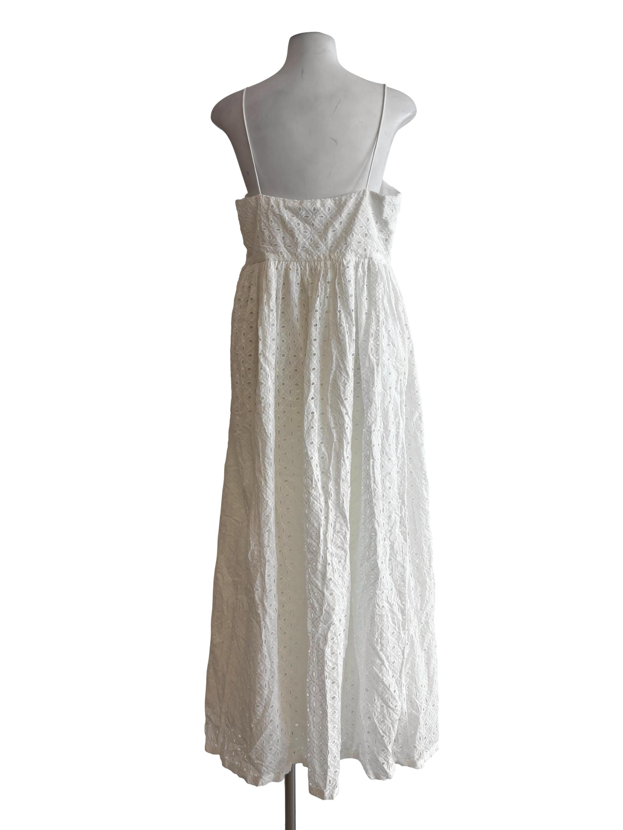 Pearl White Spaghetti Strap Cotton Embroidered Dress LB