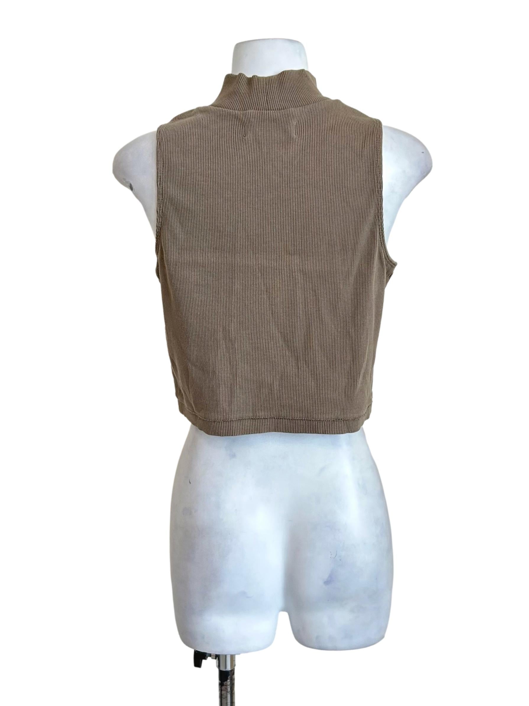 Taupe Brown Mock Neck Crop