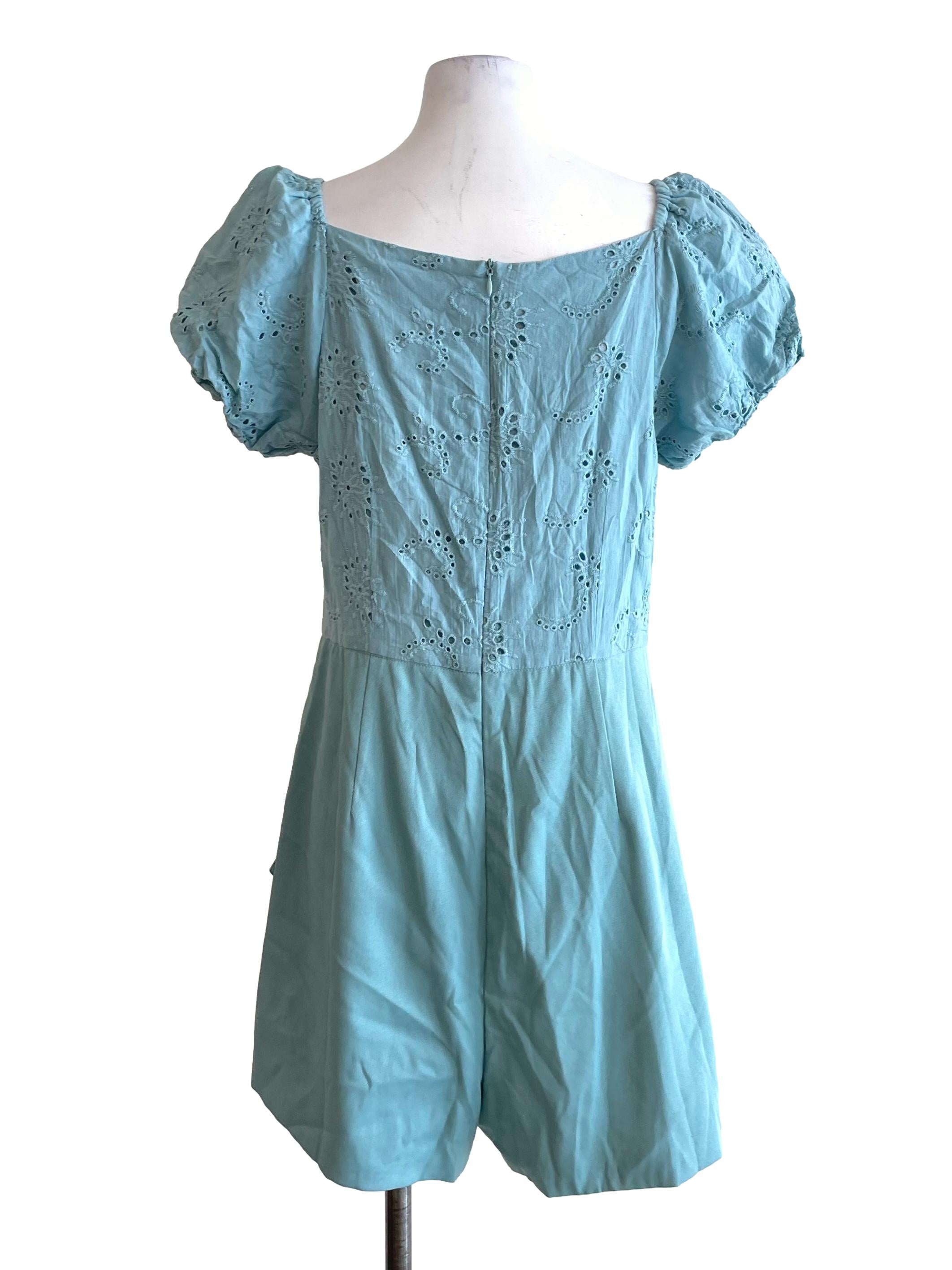 Teal Puff Sleeves Draped Romper