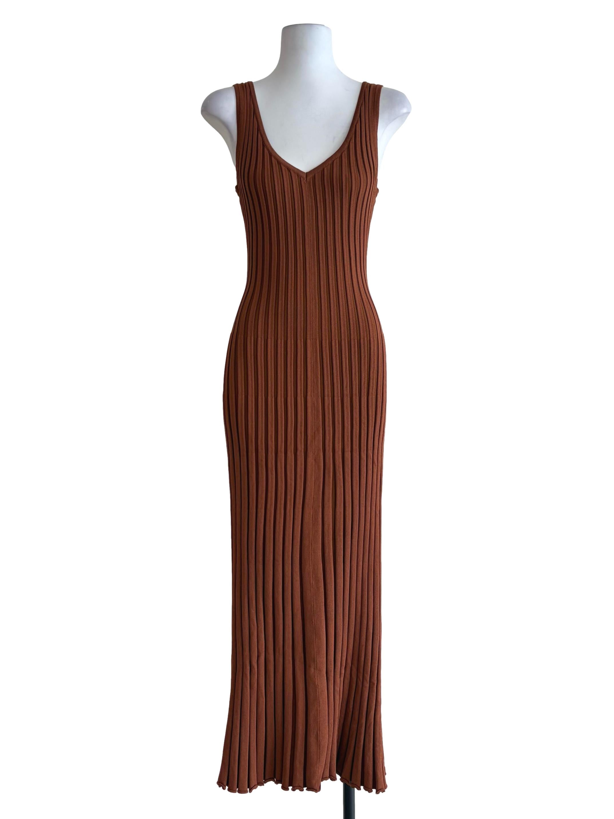 Peanut Brown V-Neck Bodycon Dress