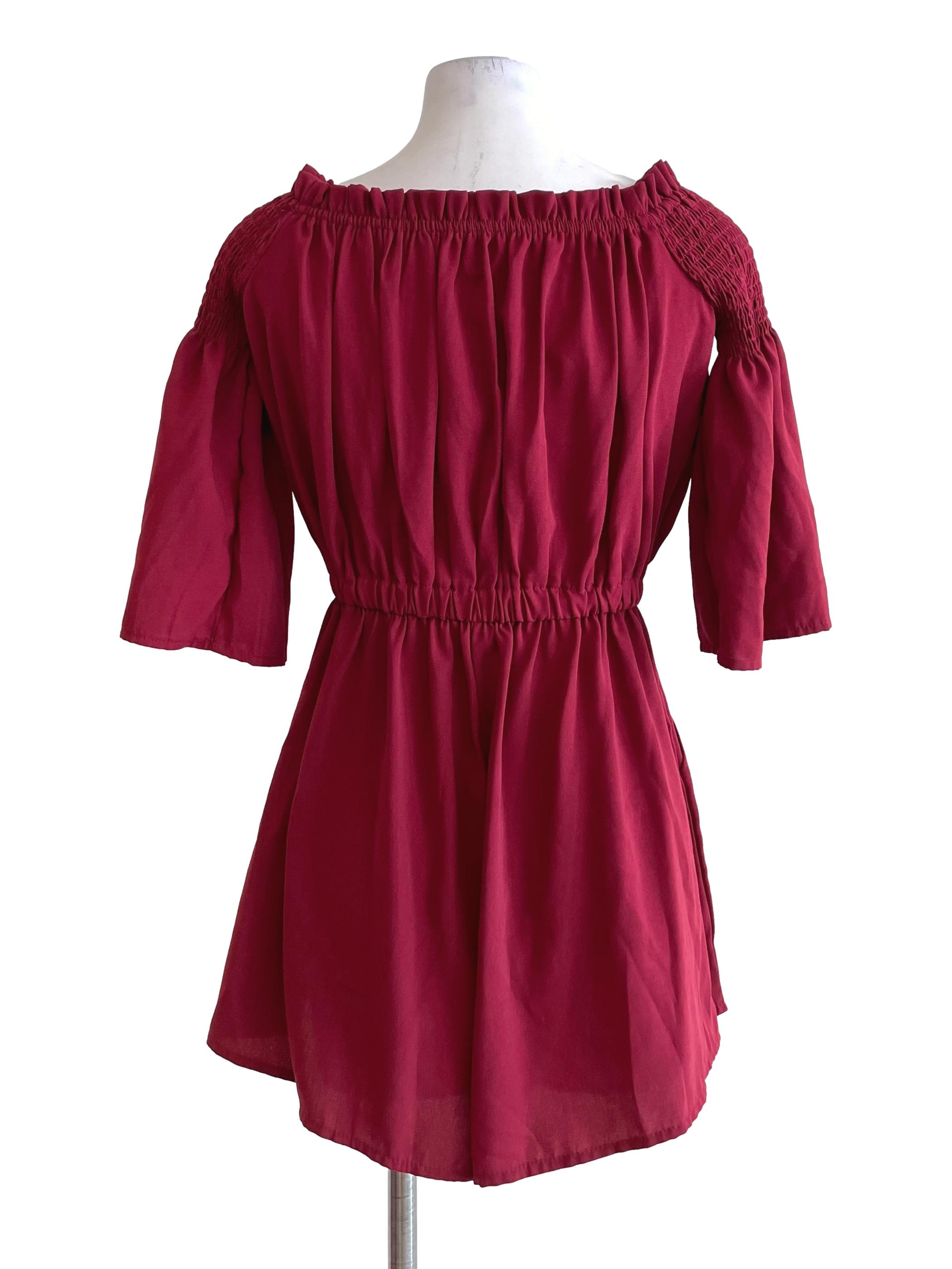 Ruby Shirred Sleeves Lace Up Romper