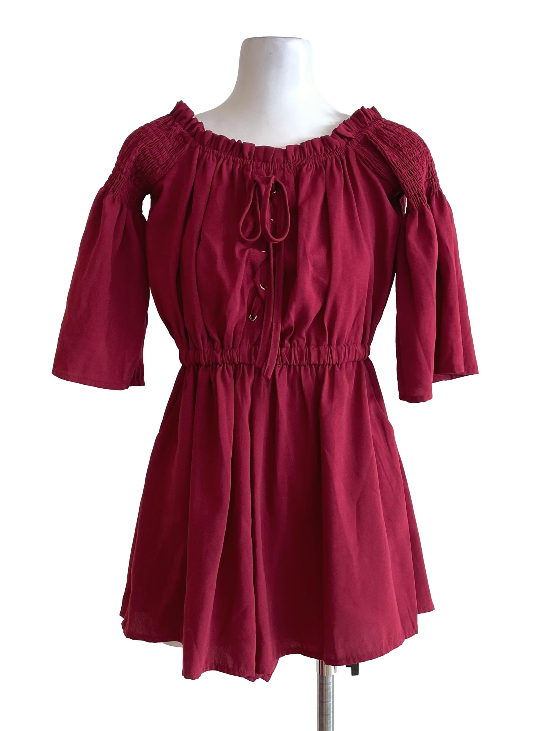 Ruby Shirred Sleeves Lace Up Romper
