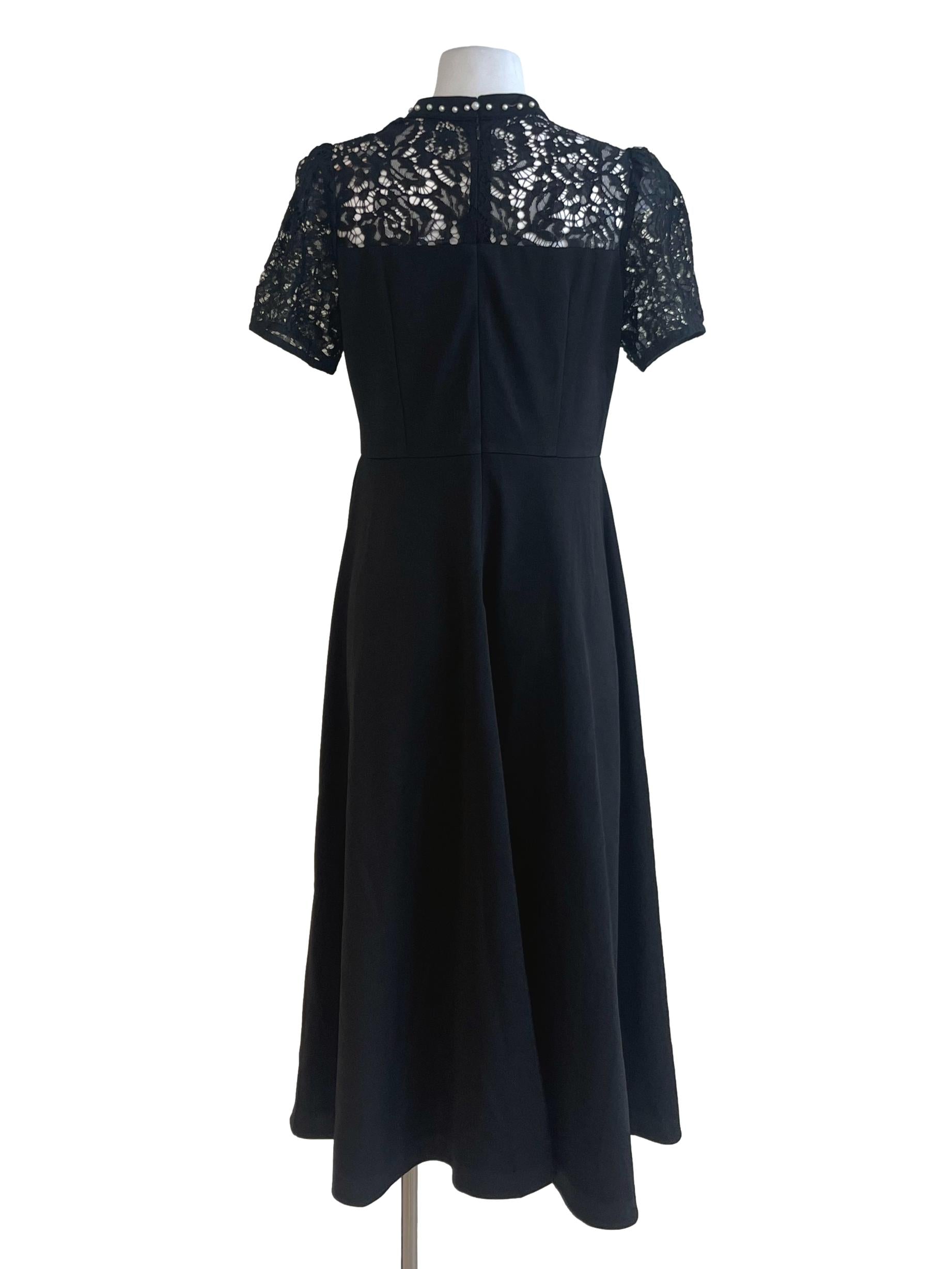 Black Lace High Neck Puffed Sleeve Dress