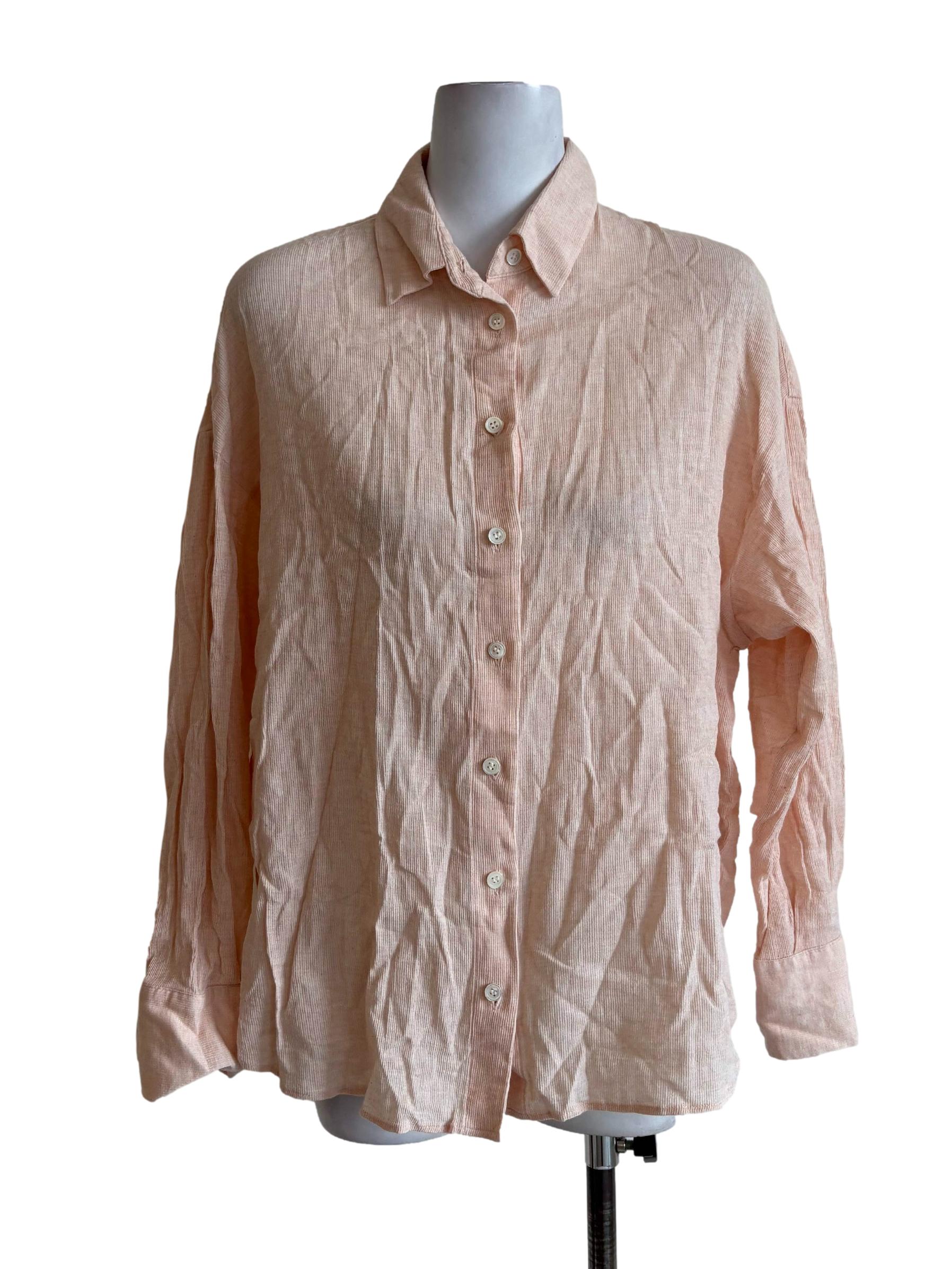 Salmon Pink Textured Buttoned Up Shirt