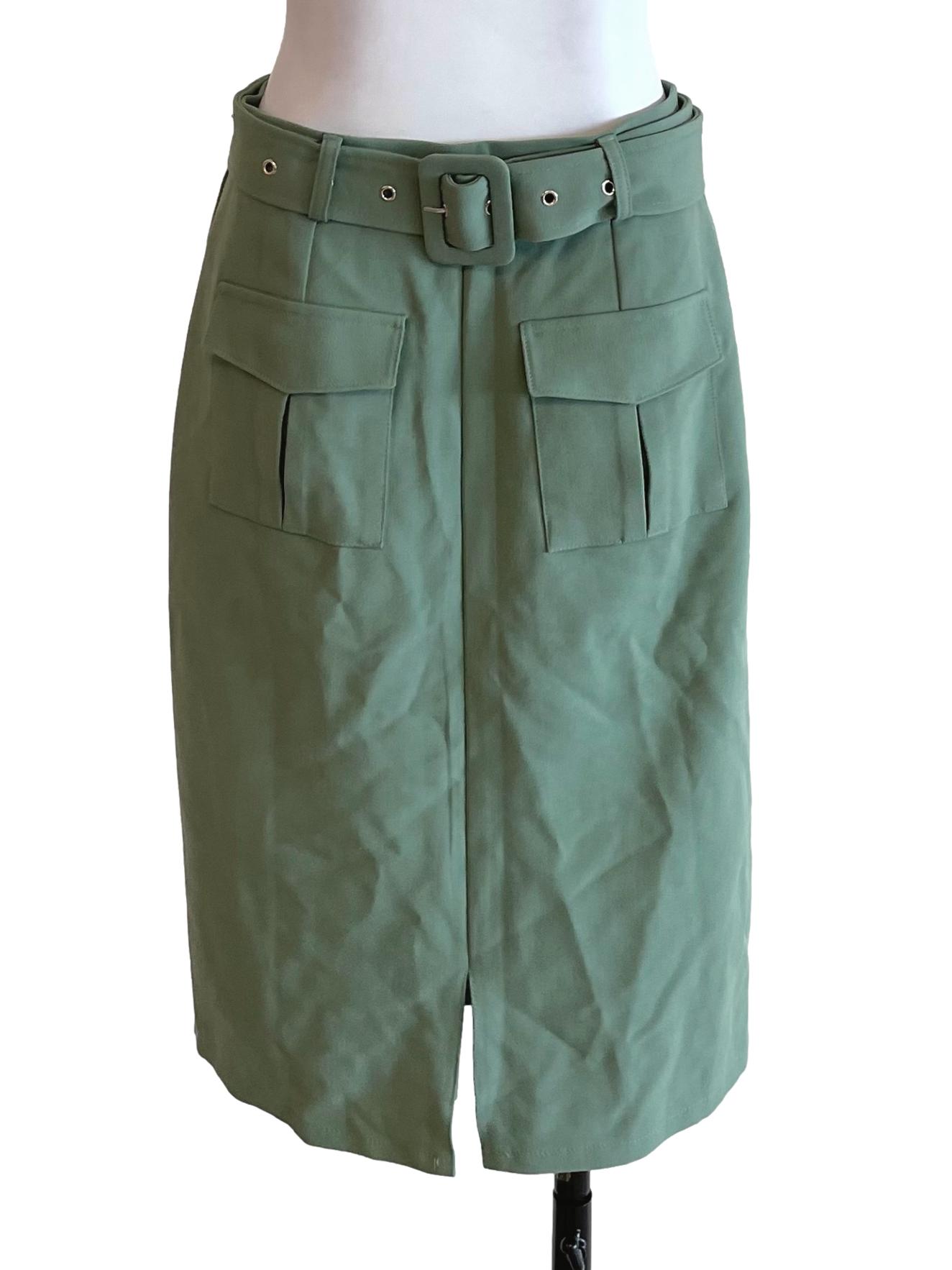 Olive Green Pocket Pencil Skirt