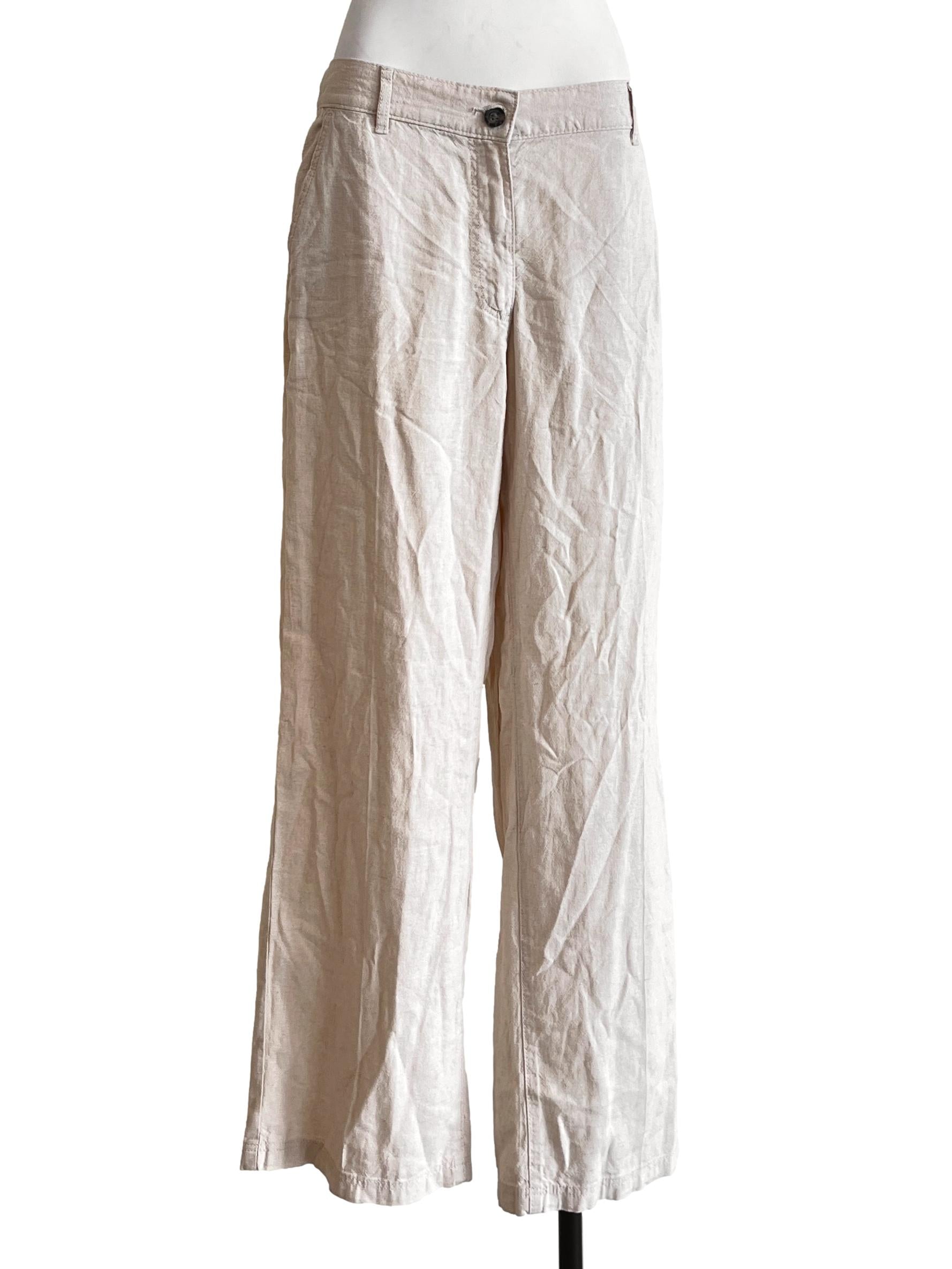 Beige White Wide Leg Pants