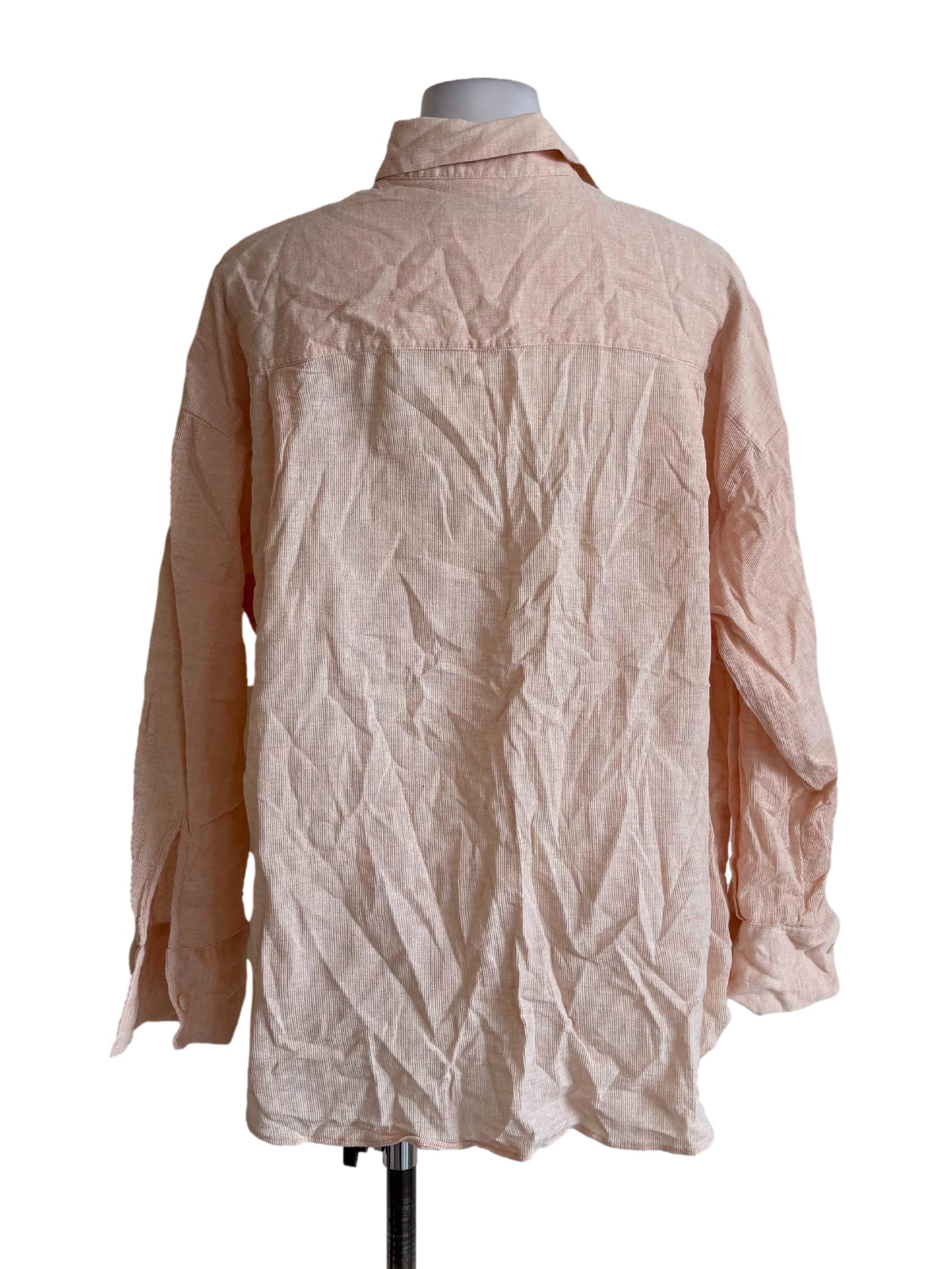 Salmon Pink Textured Buttoned Up Shirt