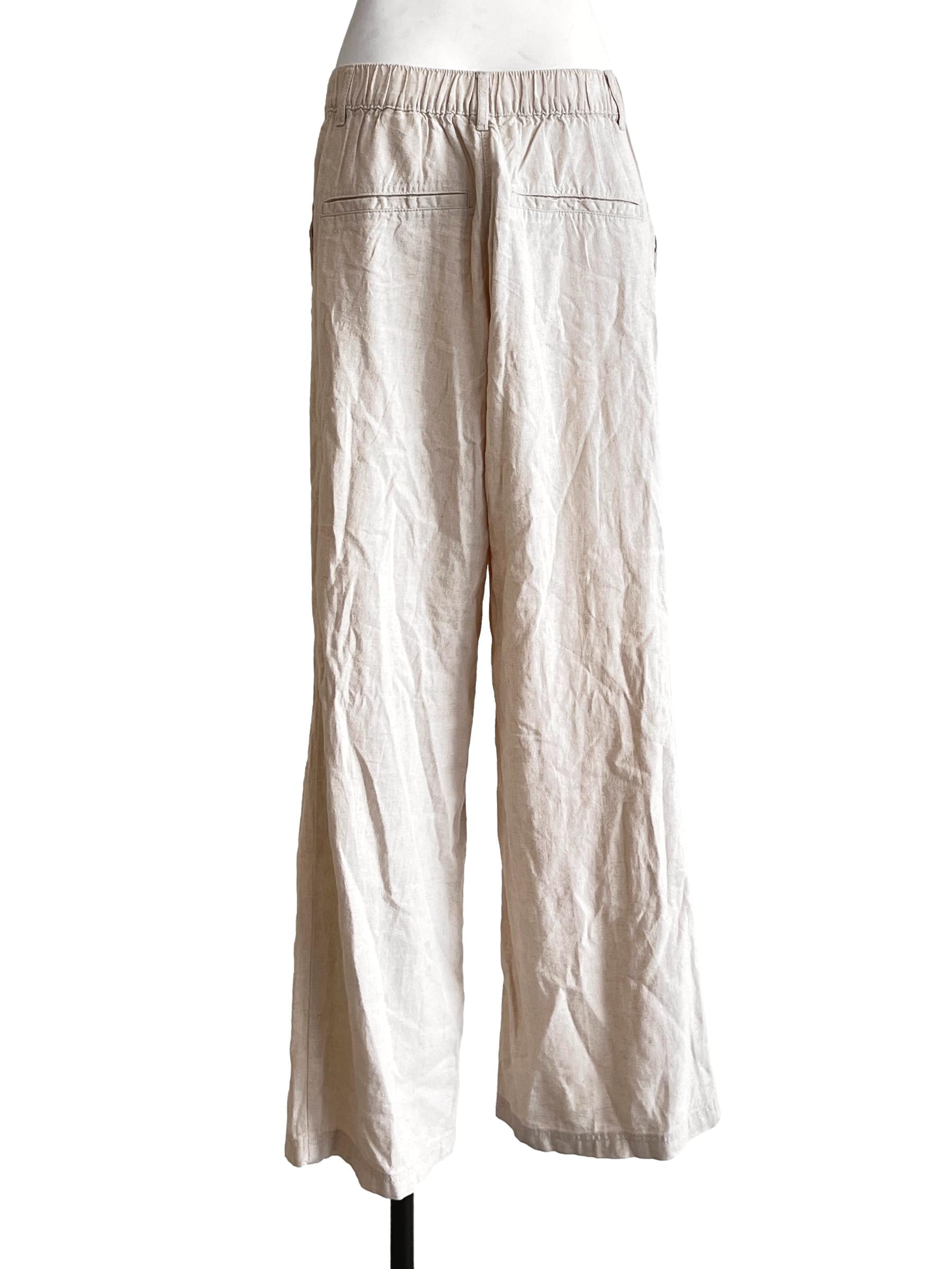 Beige White Wide Leg Pants
