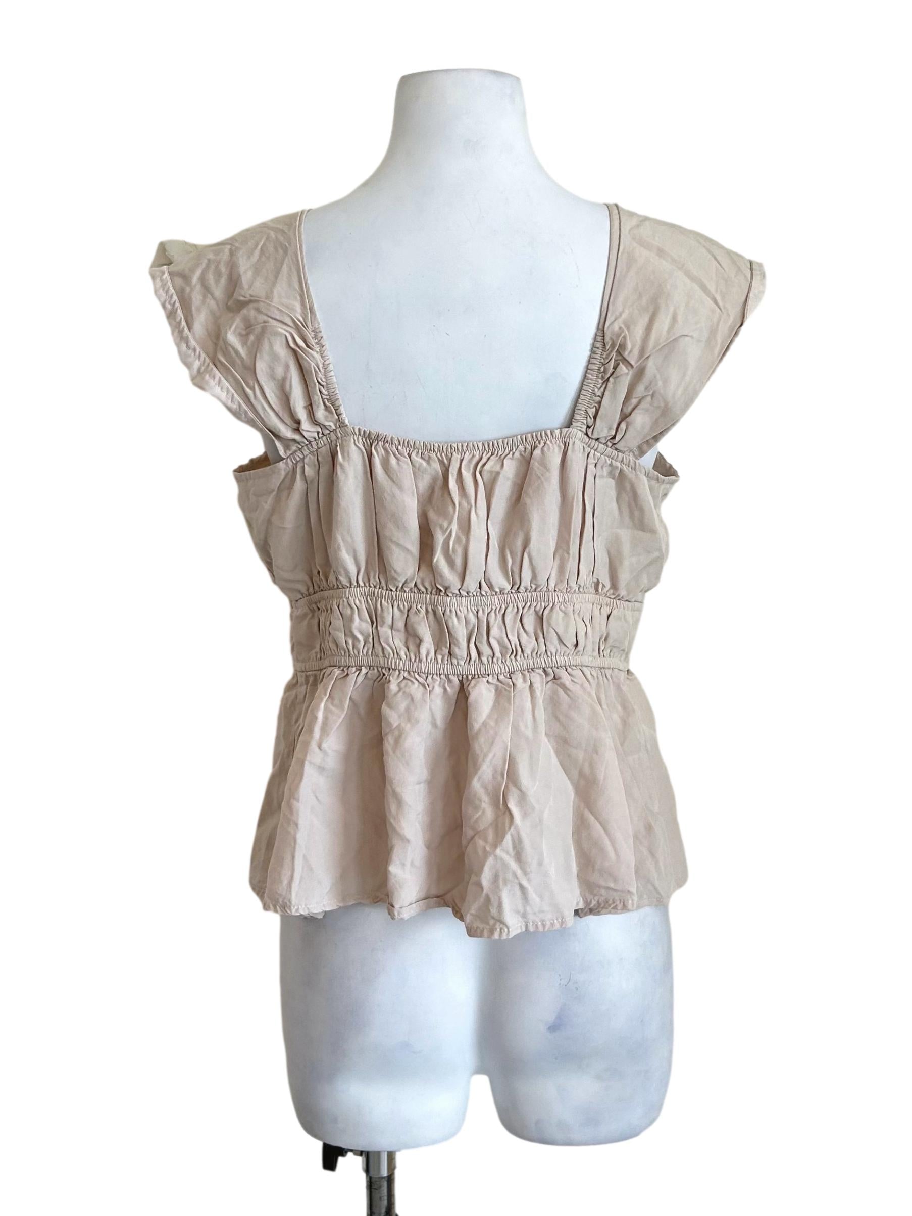 Beige Ruched Tie Front Blouse