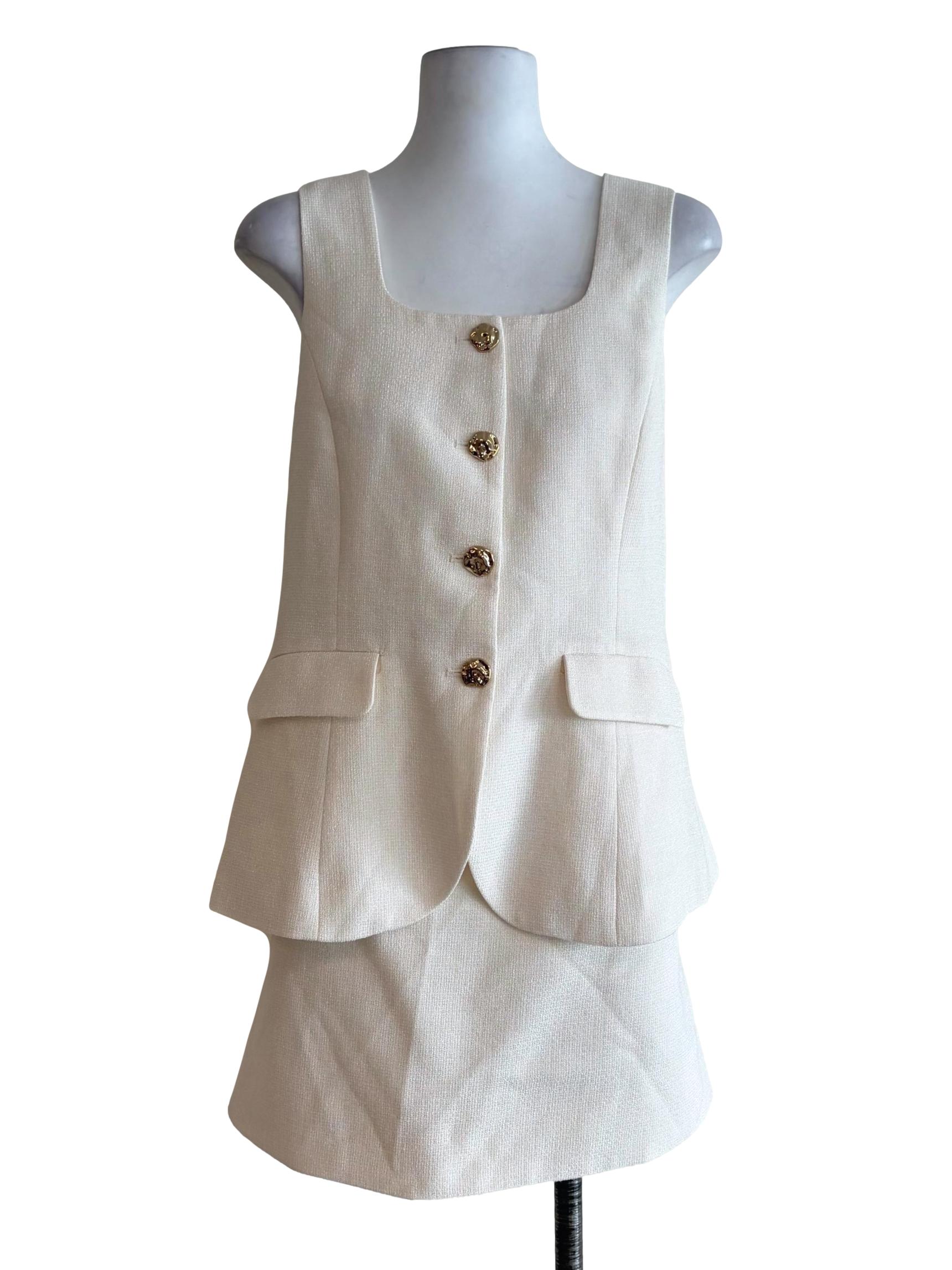 Dove White Tweed Sleeveless Dress