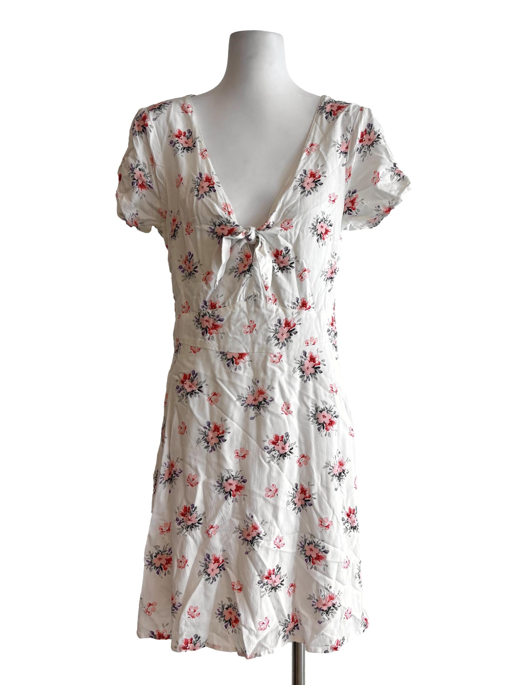 Pearl White Front Tie Floral Dress