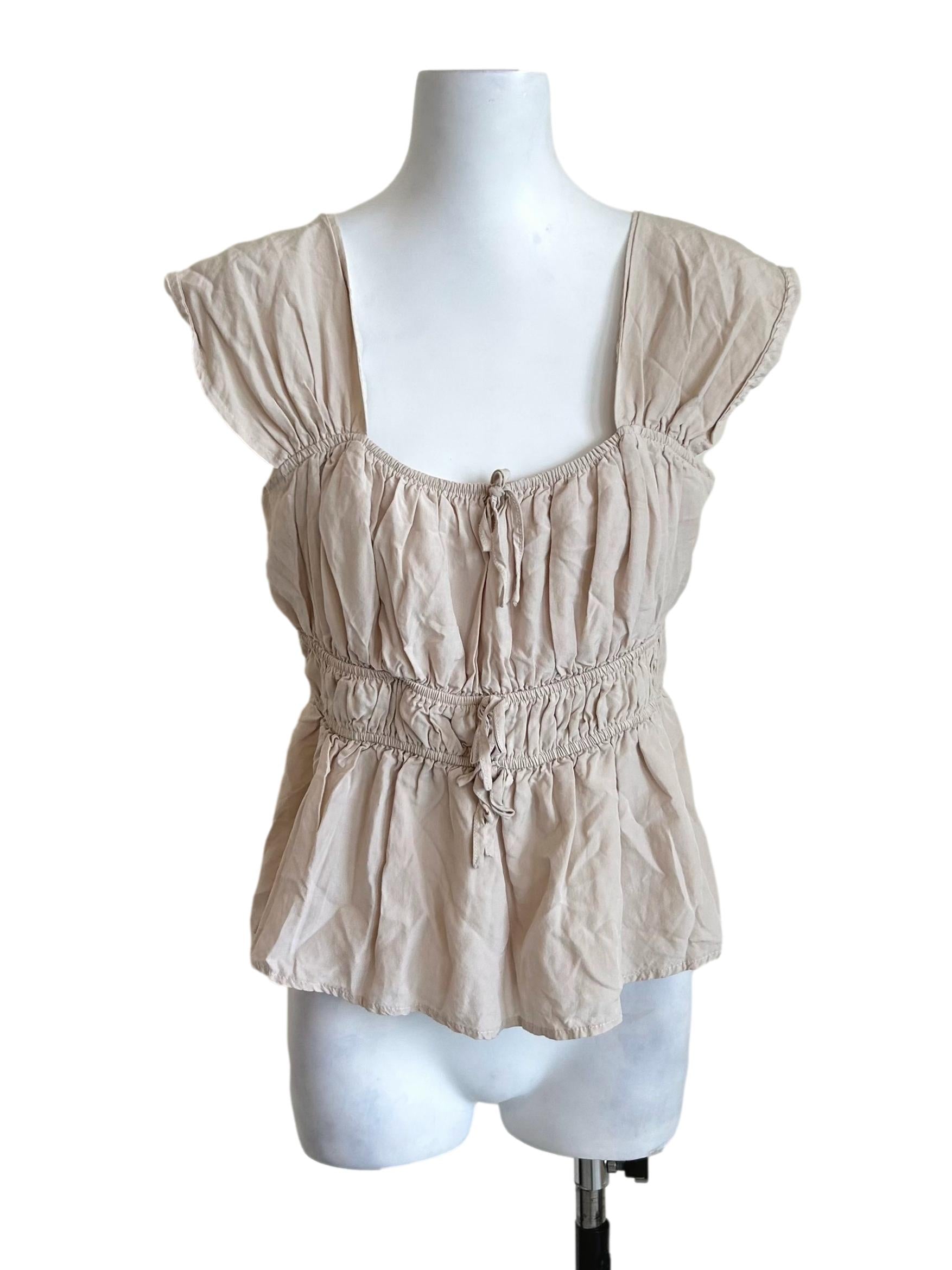 Beige Ruched Tie Front Blouse
