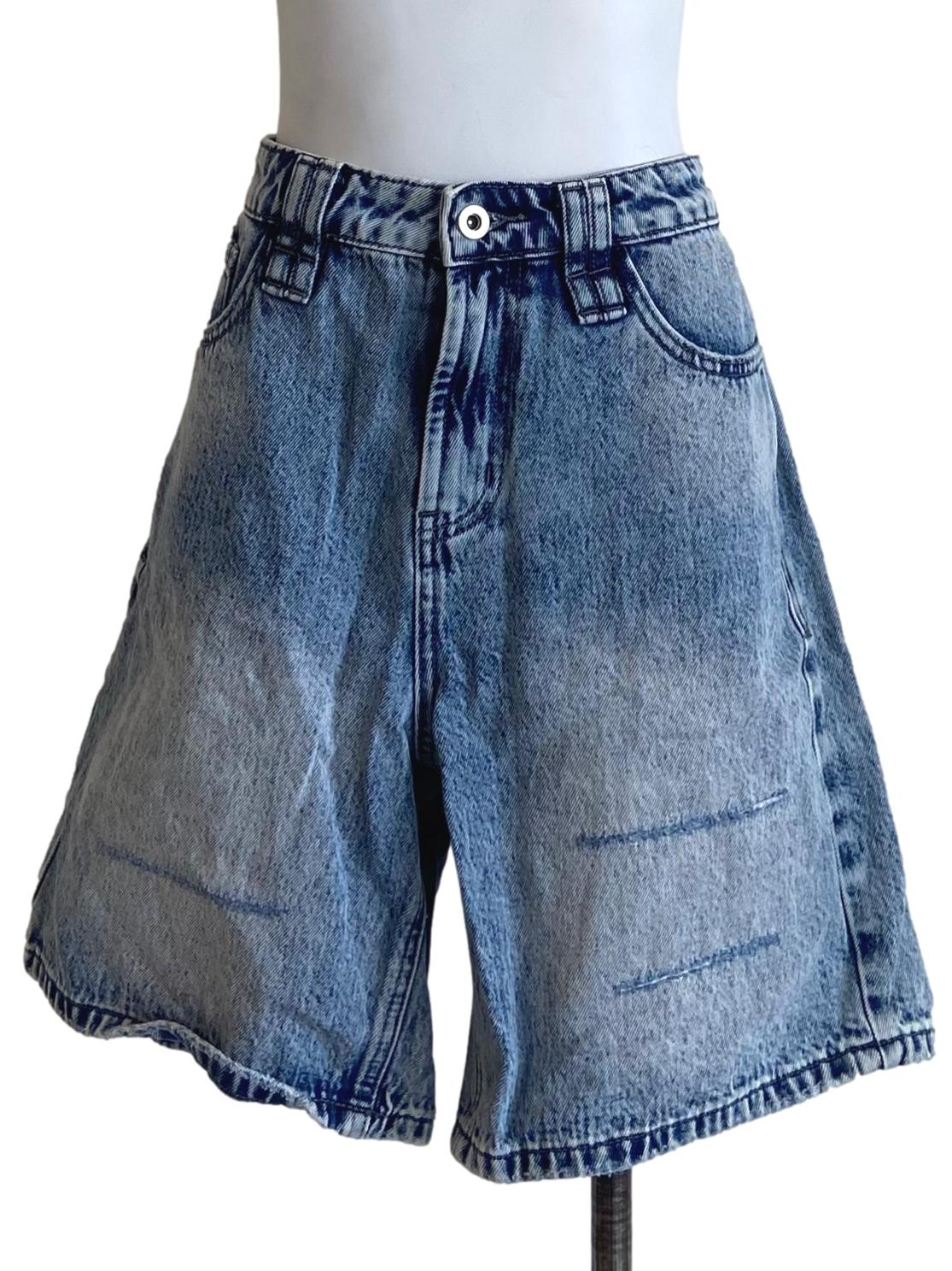 Blue Herringbone Distressed Jorts