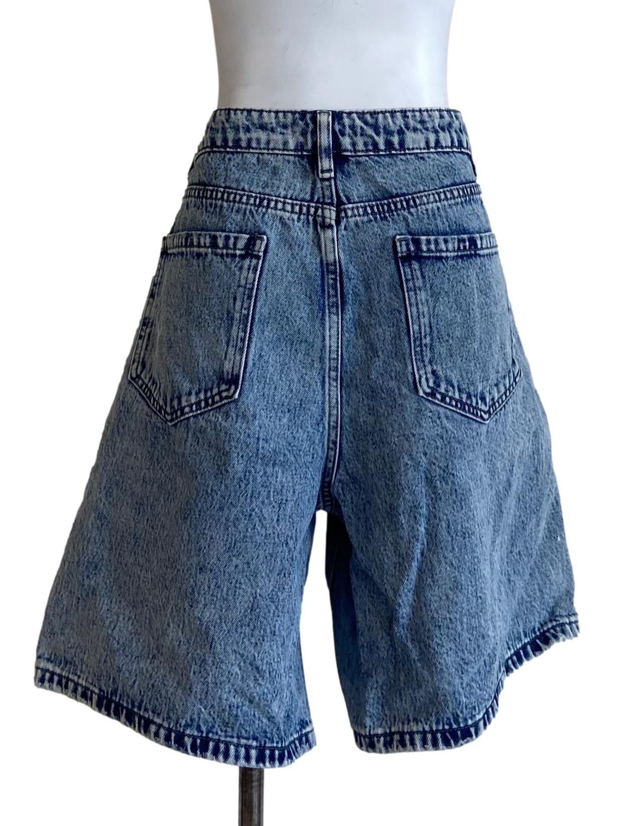Blue Herringbone Distressed Jorts