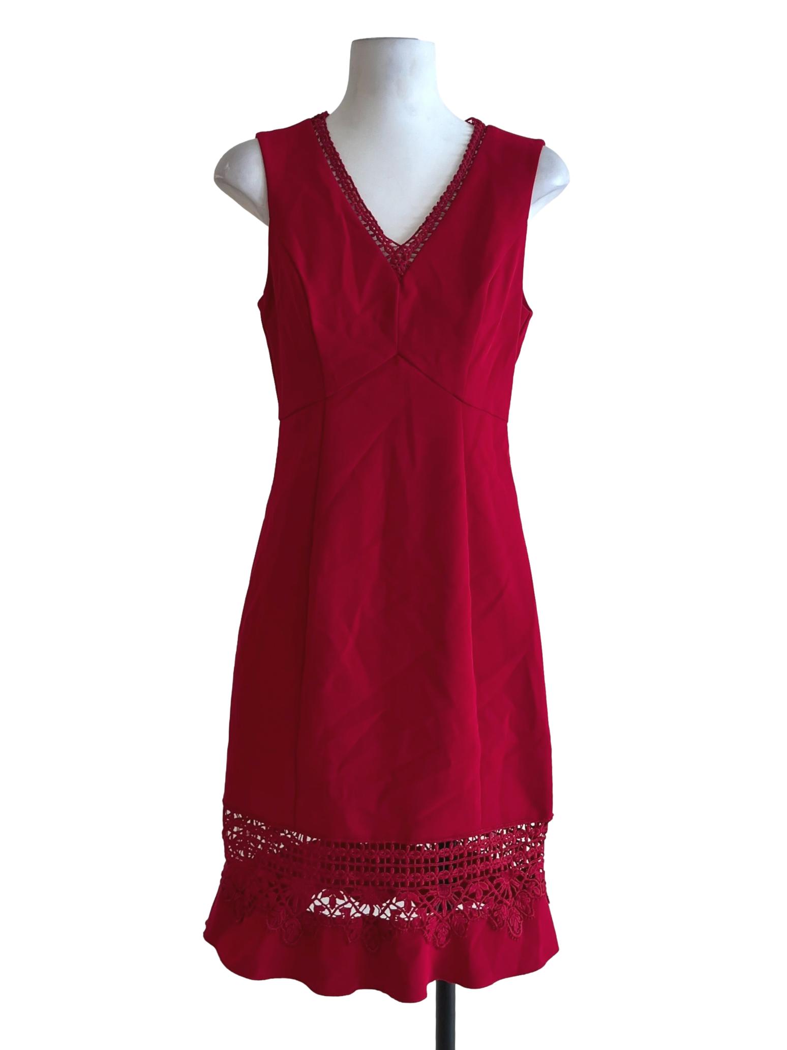 Crimson Red V-Neckline A-Line Dress