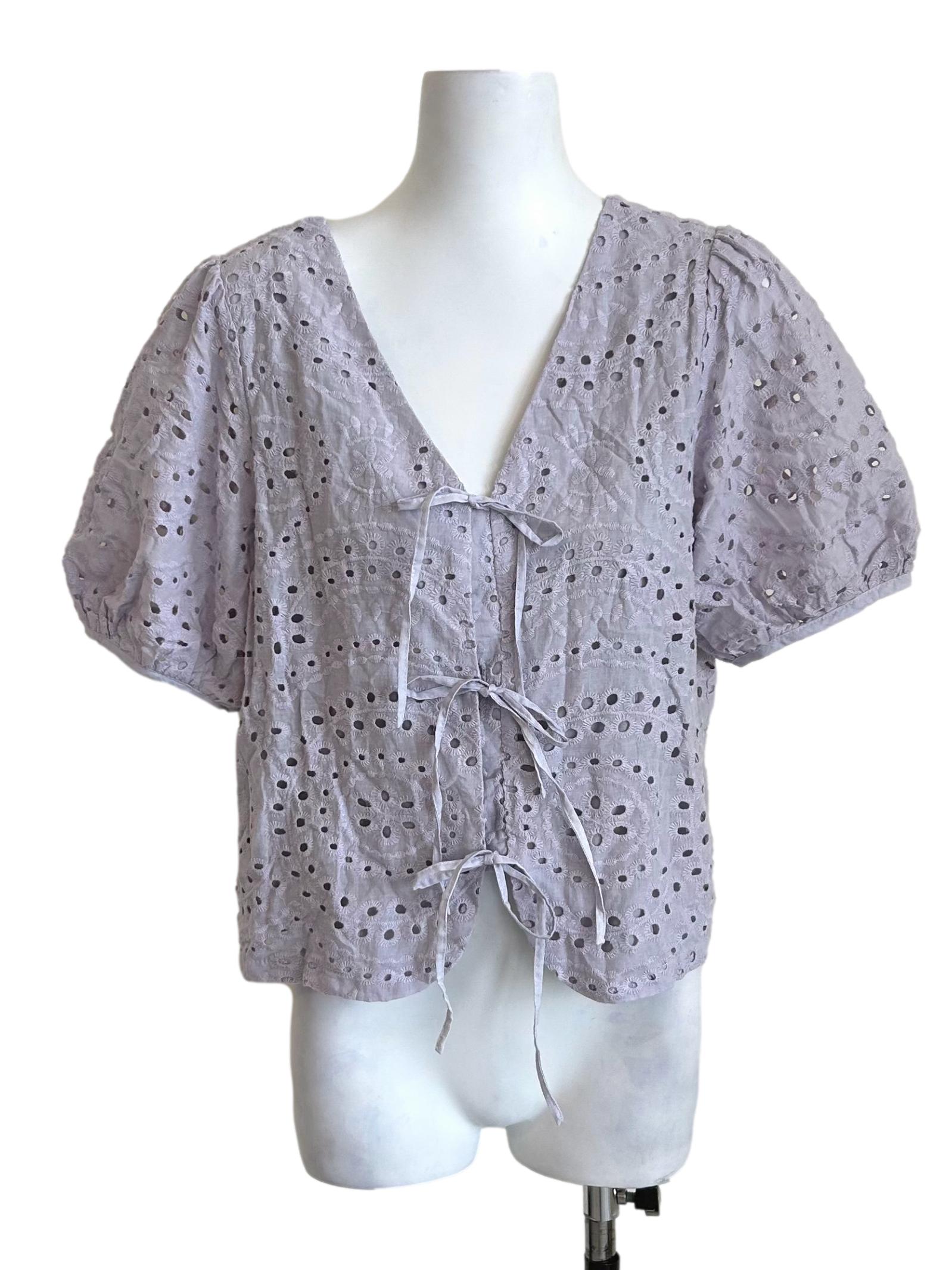Lavender Grey Eyelet Tie Blouse