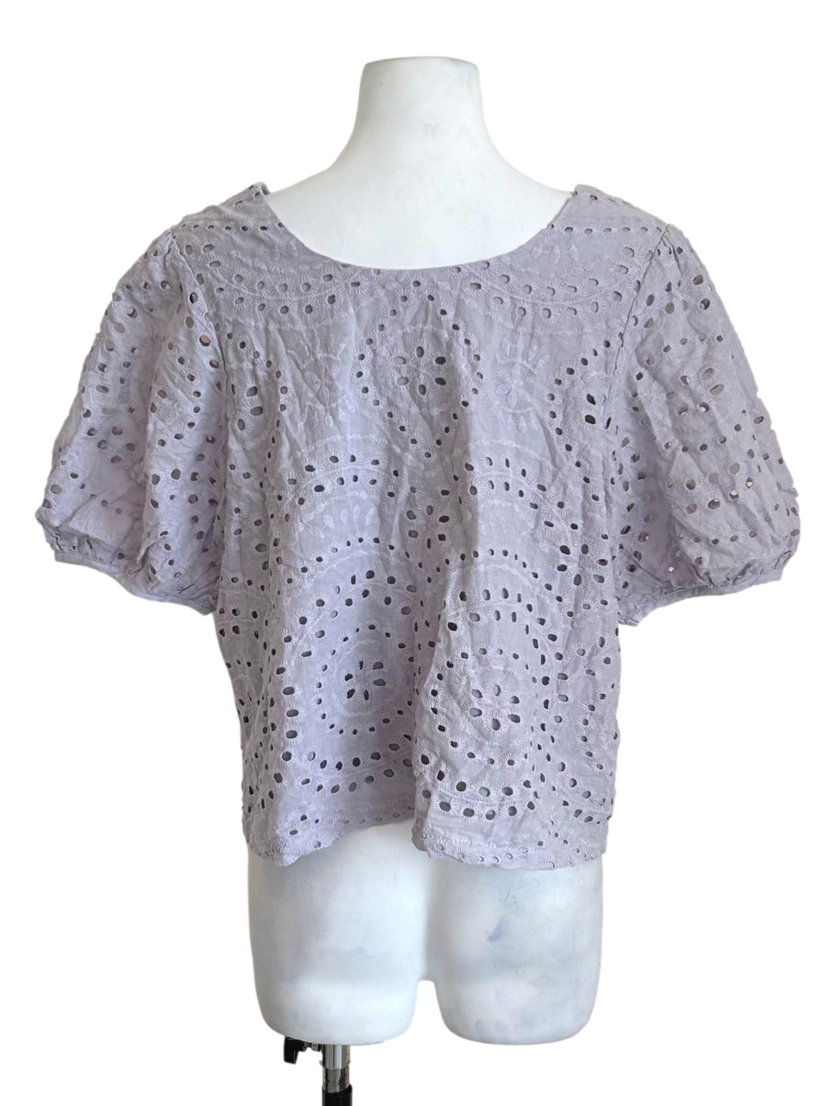 Lavender Grey Eyelet Tie Blouse