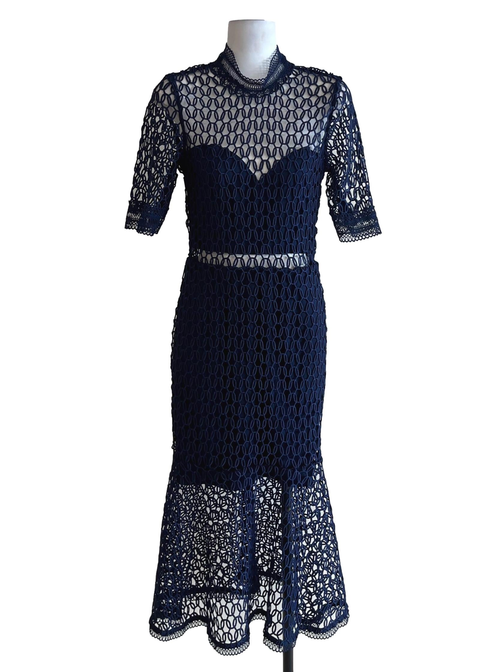 Navy Blue Lace Empire Dress