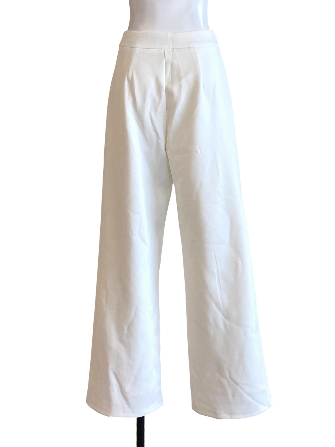 Soft White Buttoned Waist Straight Formal Pants