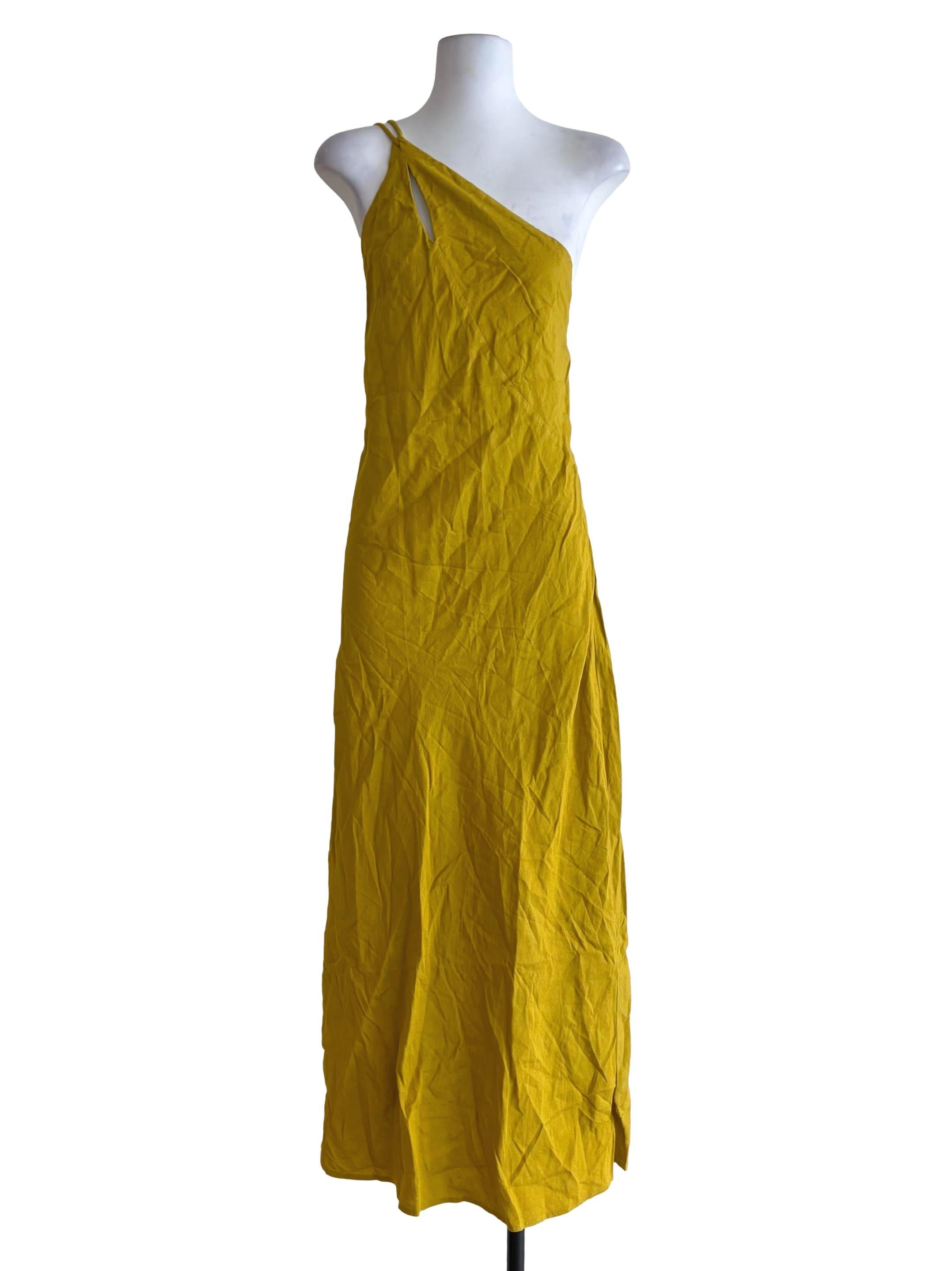 Mustard Yellow Asymmetrical Neckline Dress