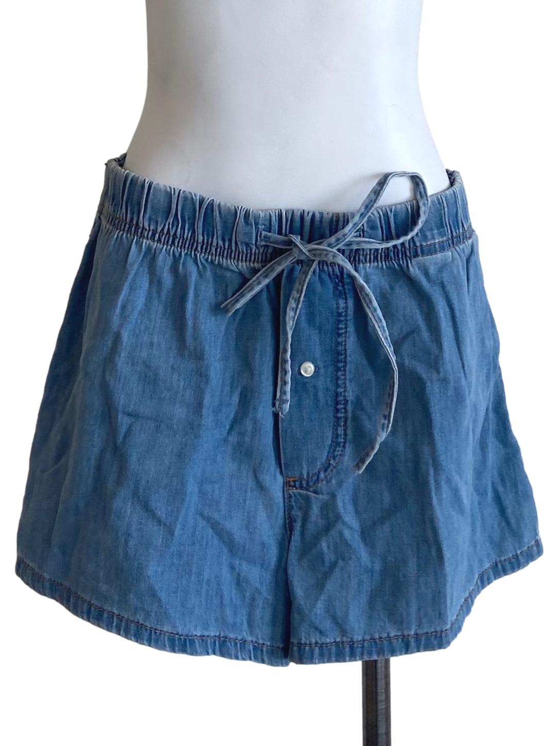 Blue Herringbone Shorts