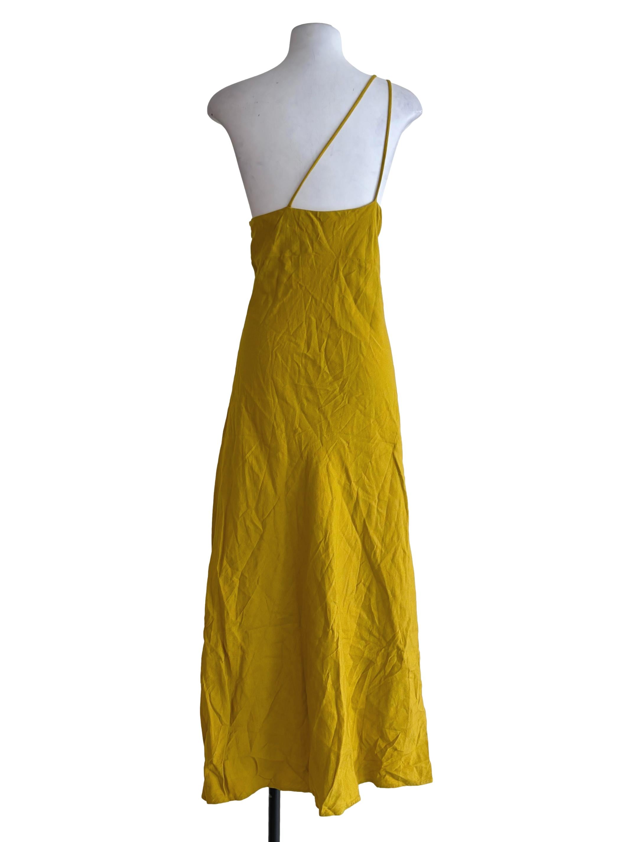 Mustard Yellow Asymmetrical Neckline Dress
