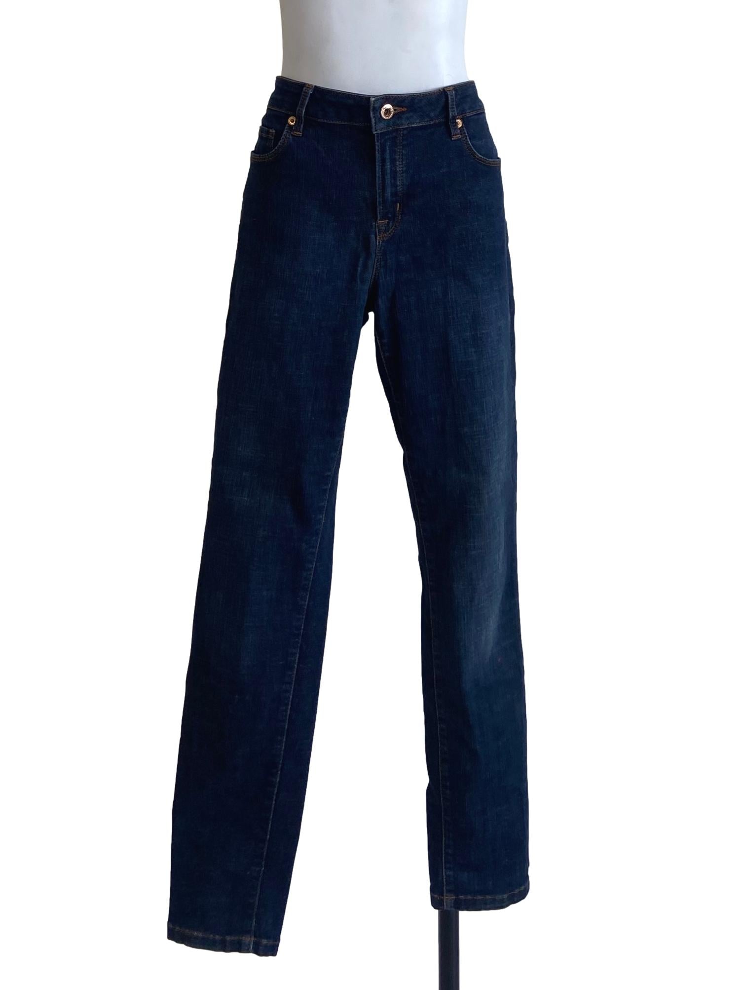 Blue Herringbone Straight Jeans