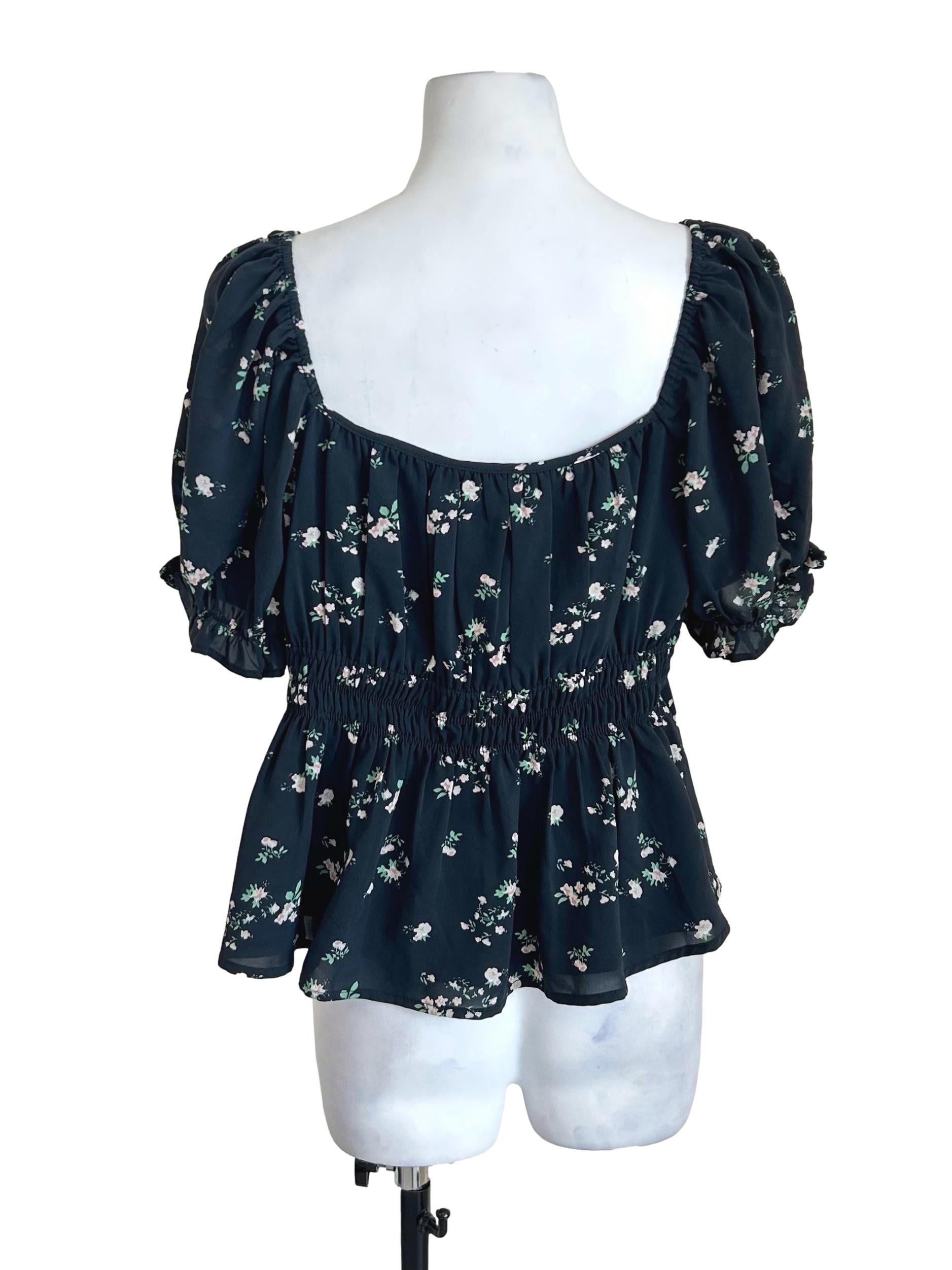 Charcoal Floral Peplum Crop Top