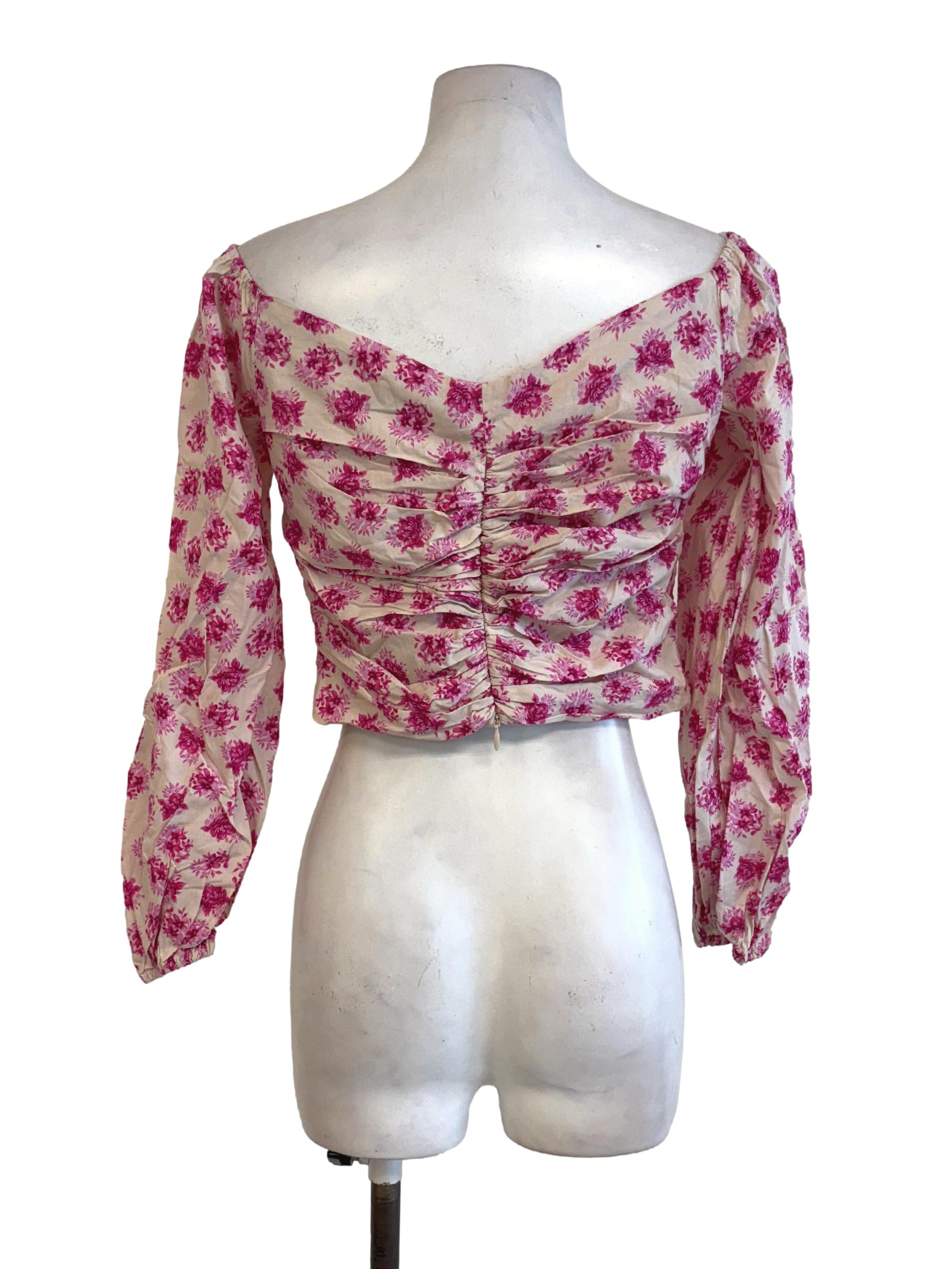 Pink Floral Rutched Top