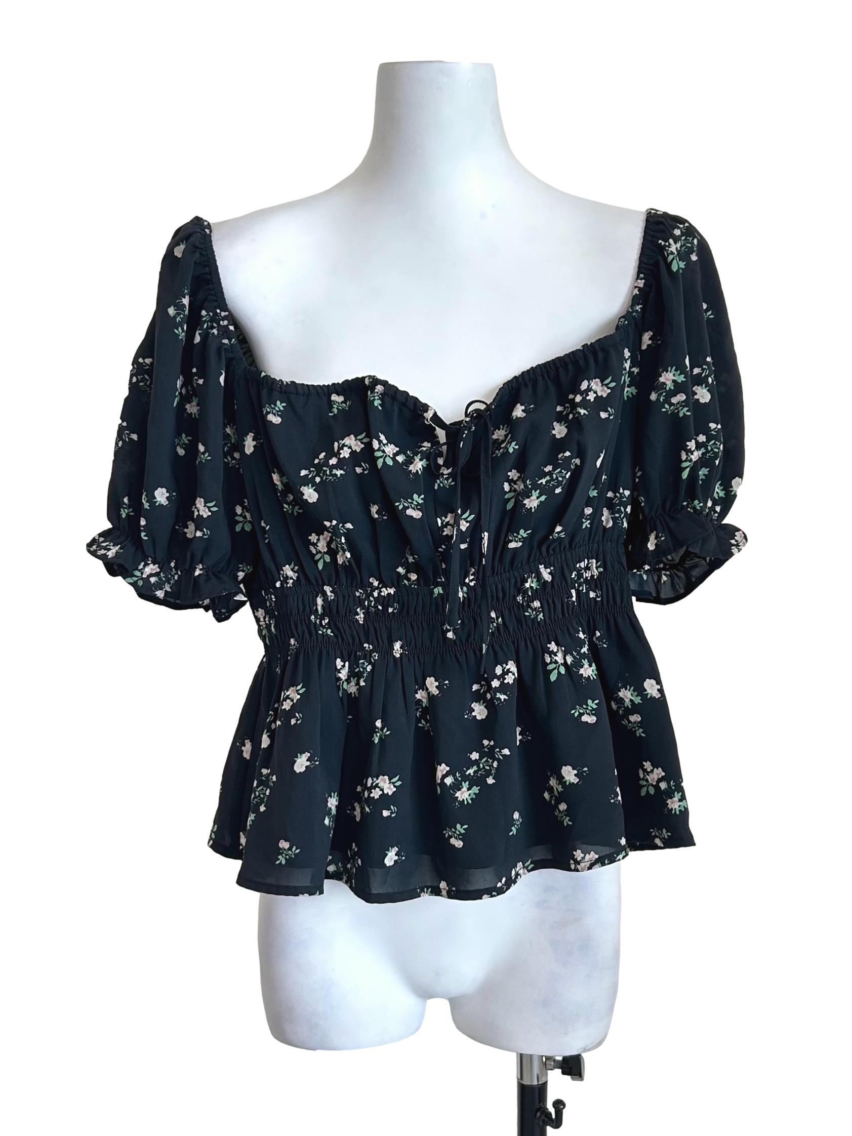 Charcoal Floral Peplum Crop Top