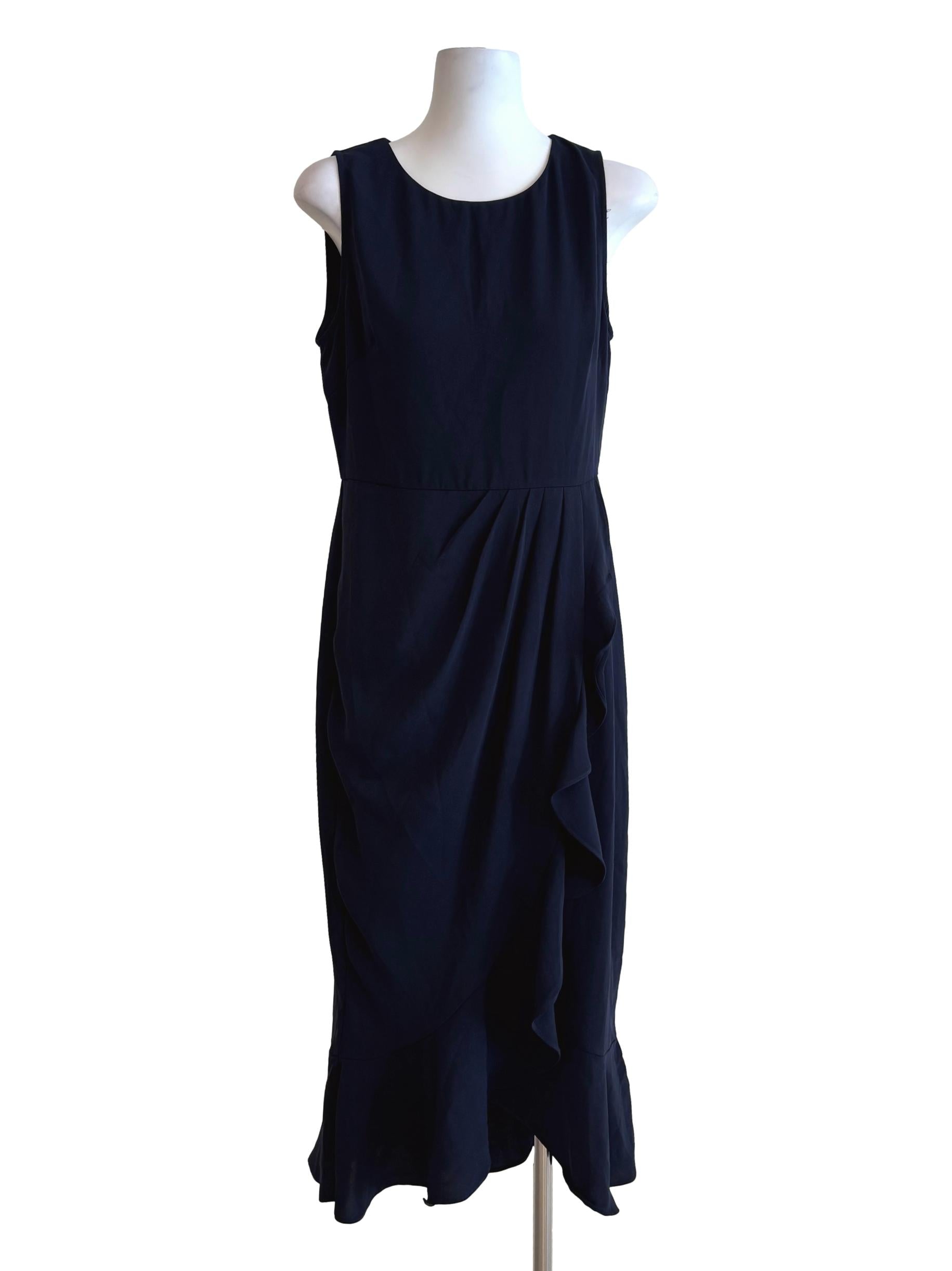 Navy Blue Sleeveless Ruffle Pencil Dress