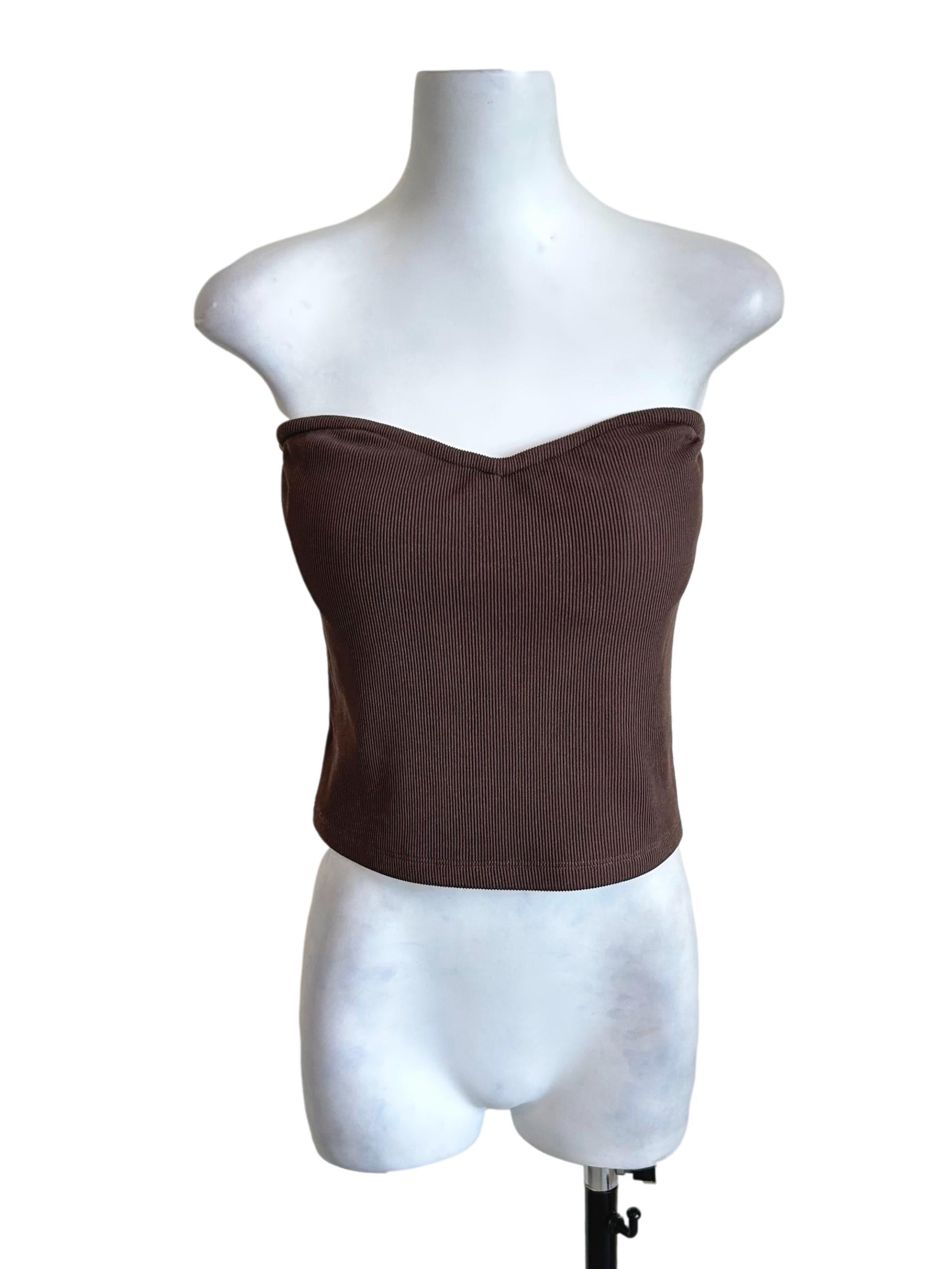 Mocha Brown Ribbed Tube Top