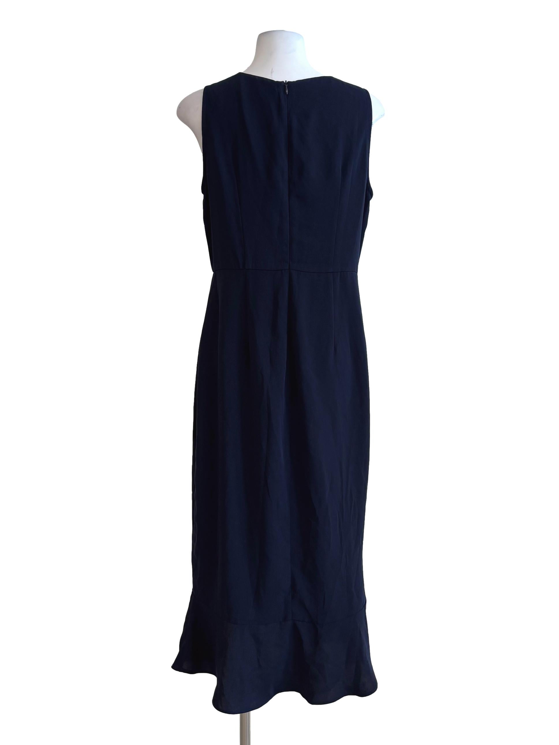 Navy Blue Sleeveless Ruffle Pencil Dress