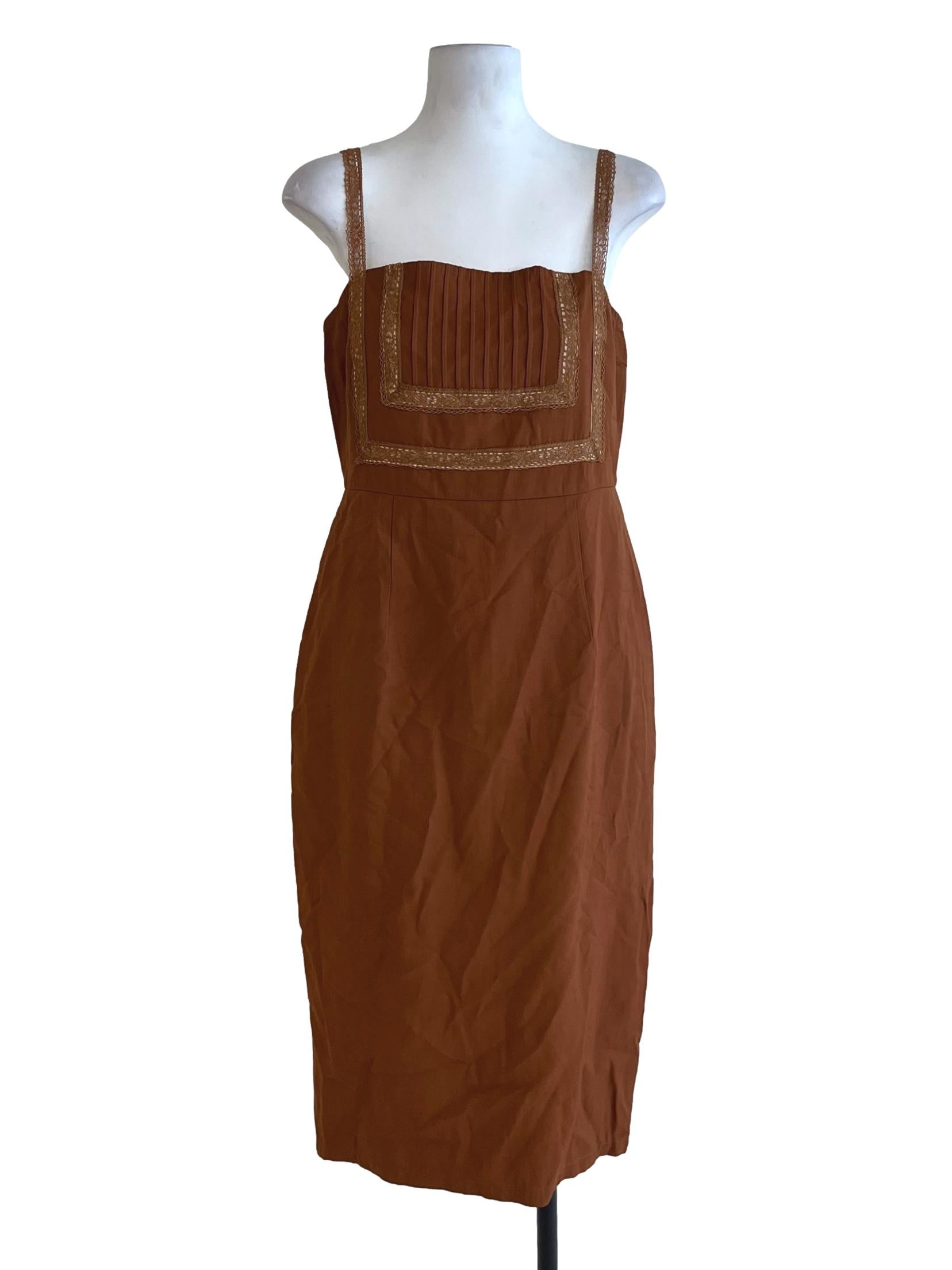 Tawny Brown Lace Hem A-Line Dress