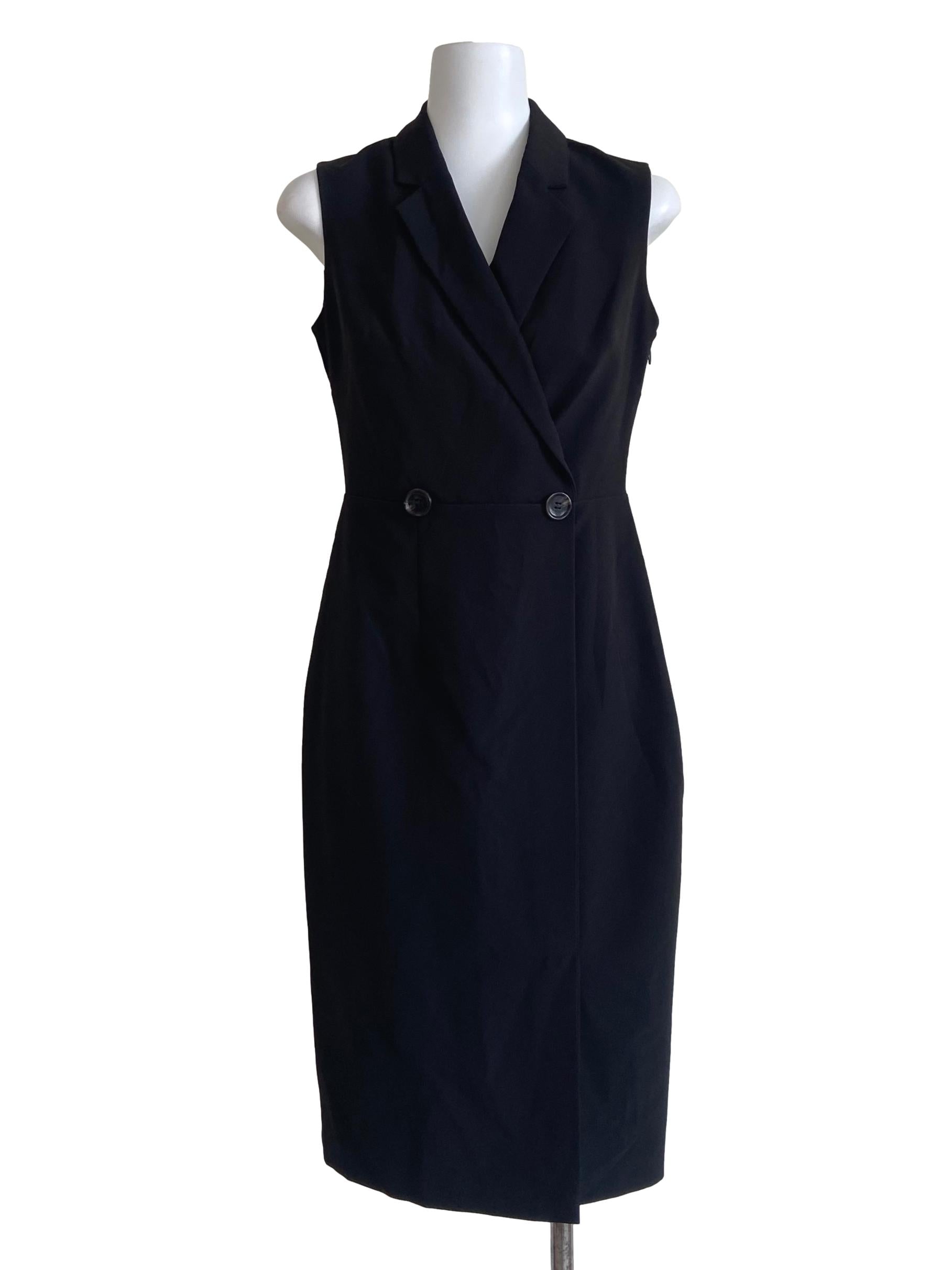 Black V Neck Twill Shift Dress