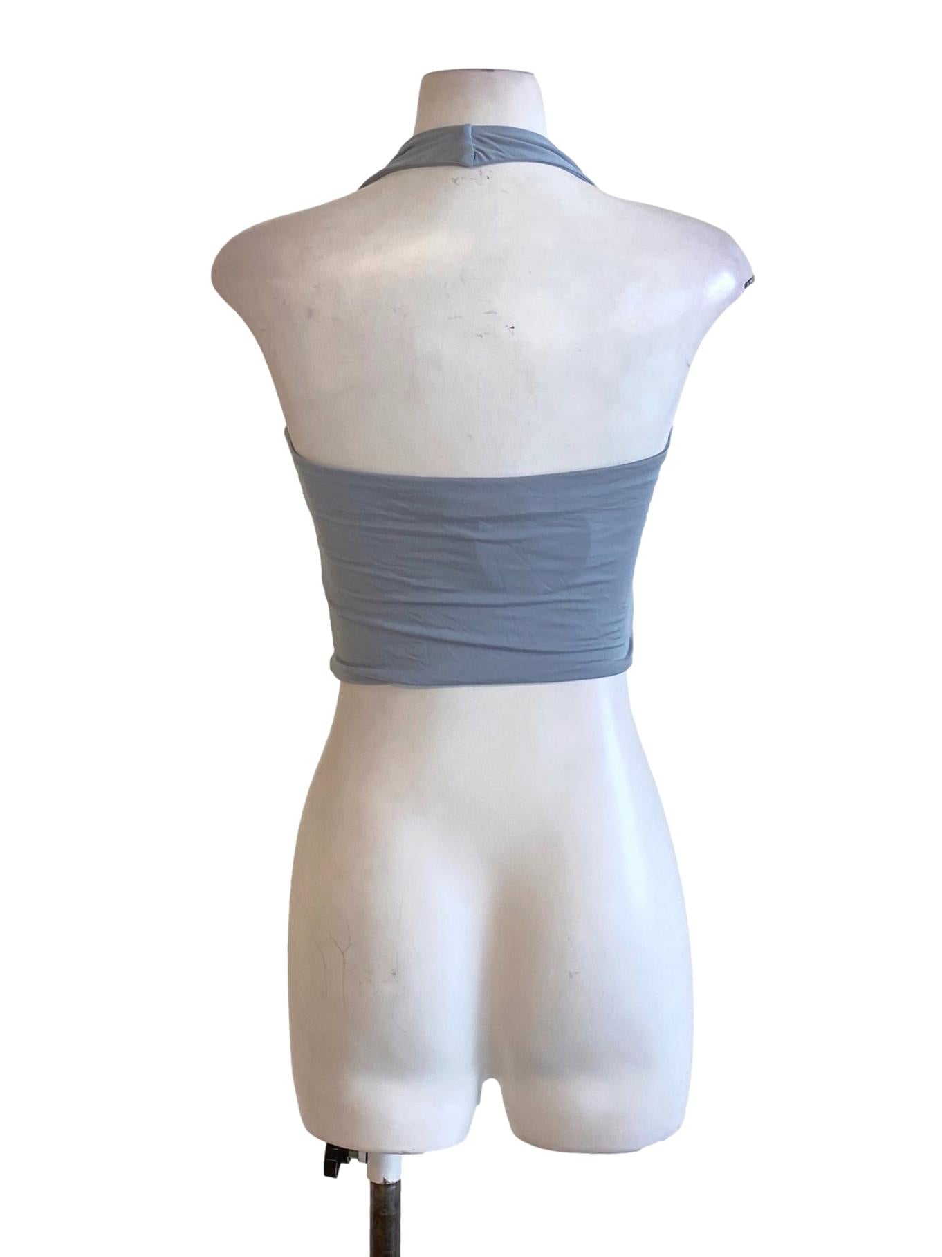 Dusty Blue Square Halter Neck Cropped Tank Top