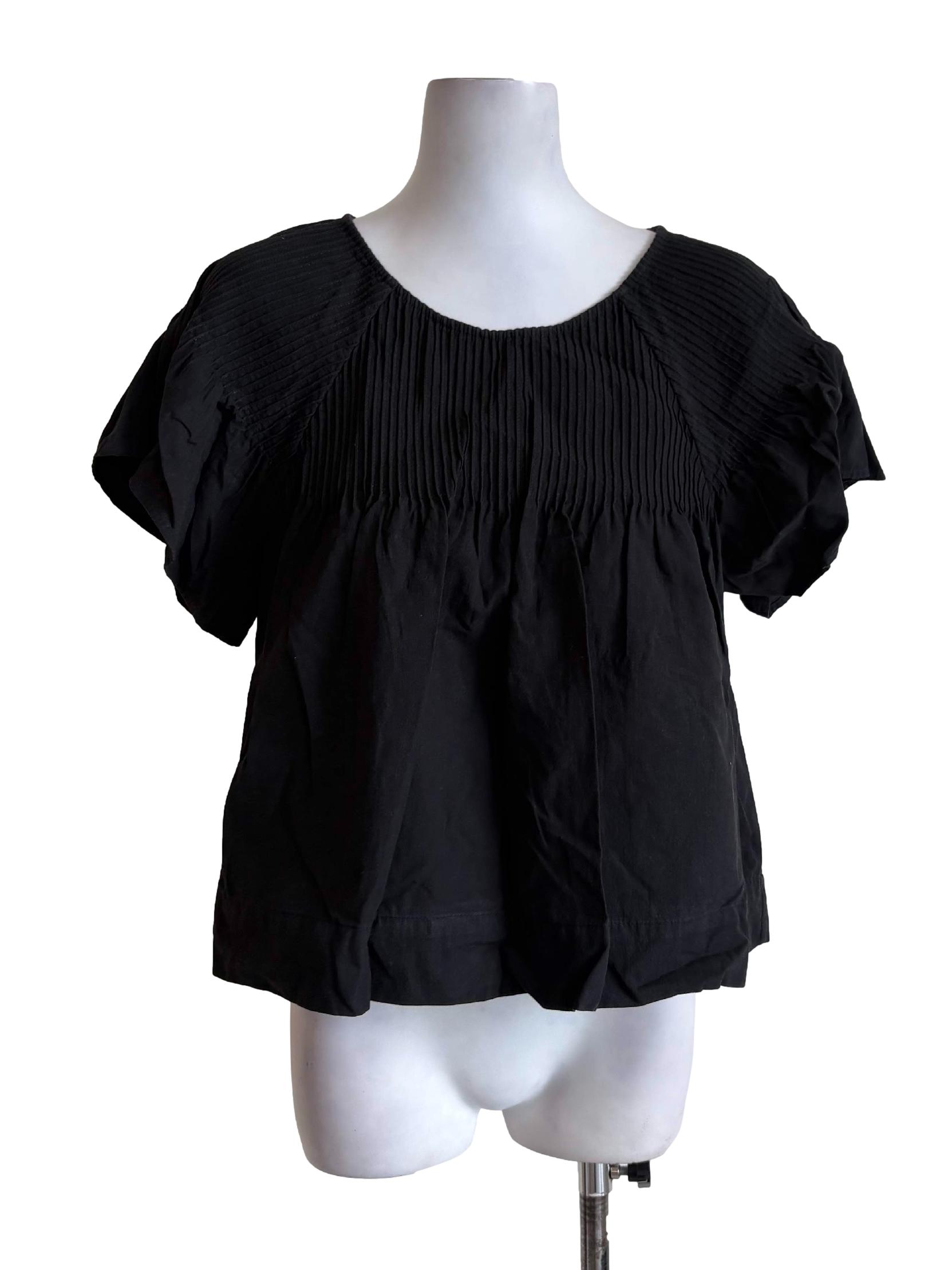 Black Pleated Boxy Top