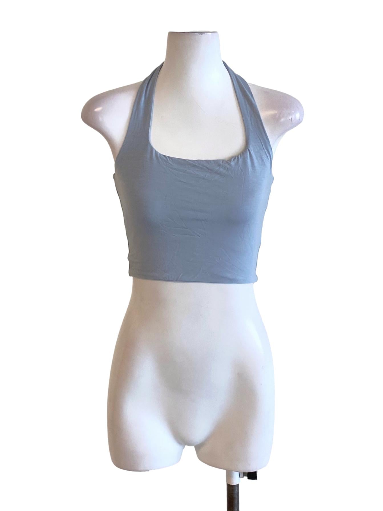 Dusty Blue Square Halter Neck Cropped Tank Top